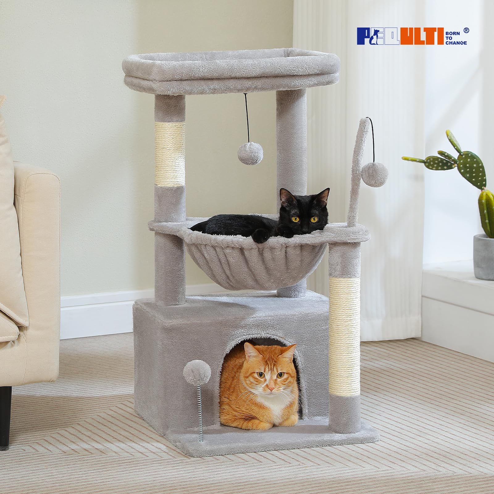 Pequlti 4-In-1 Cat Tree, 33' Cat Tower For Indoor Cats With Large Cat Condo, Scratching Post For Cats With Deep Hammock& Cozy T