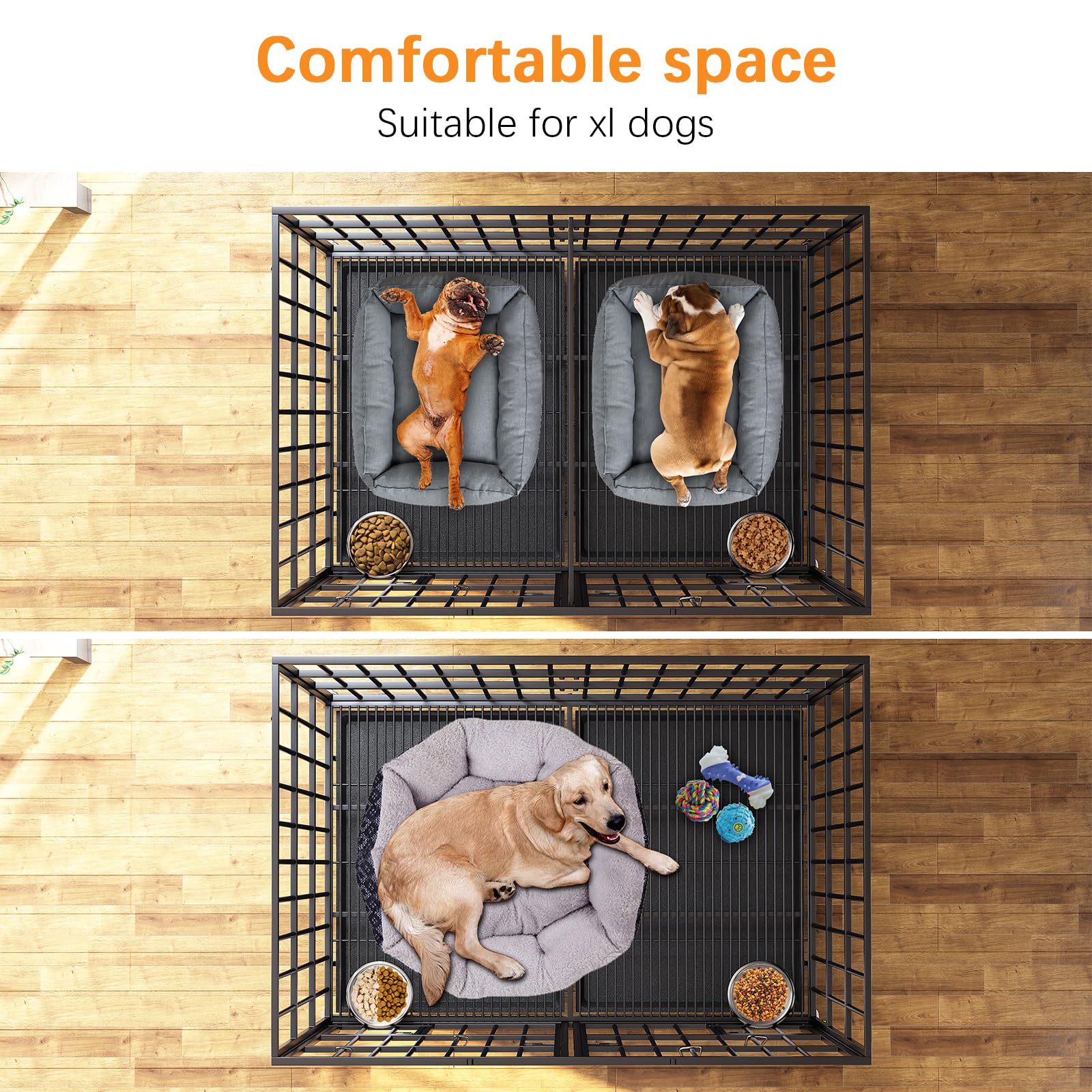 Aboxoo 48/42 Inch Xl Dog Crate For Large Dog/Double Medium Dogs,Heavy Duty Metal Dog Cages,All Metal Open Top,Dog Kennel Indoor