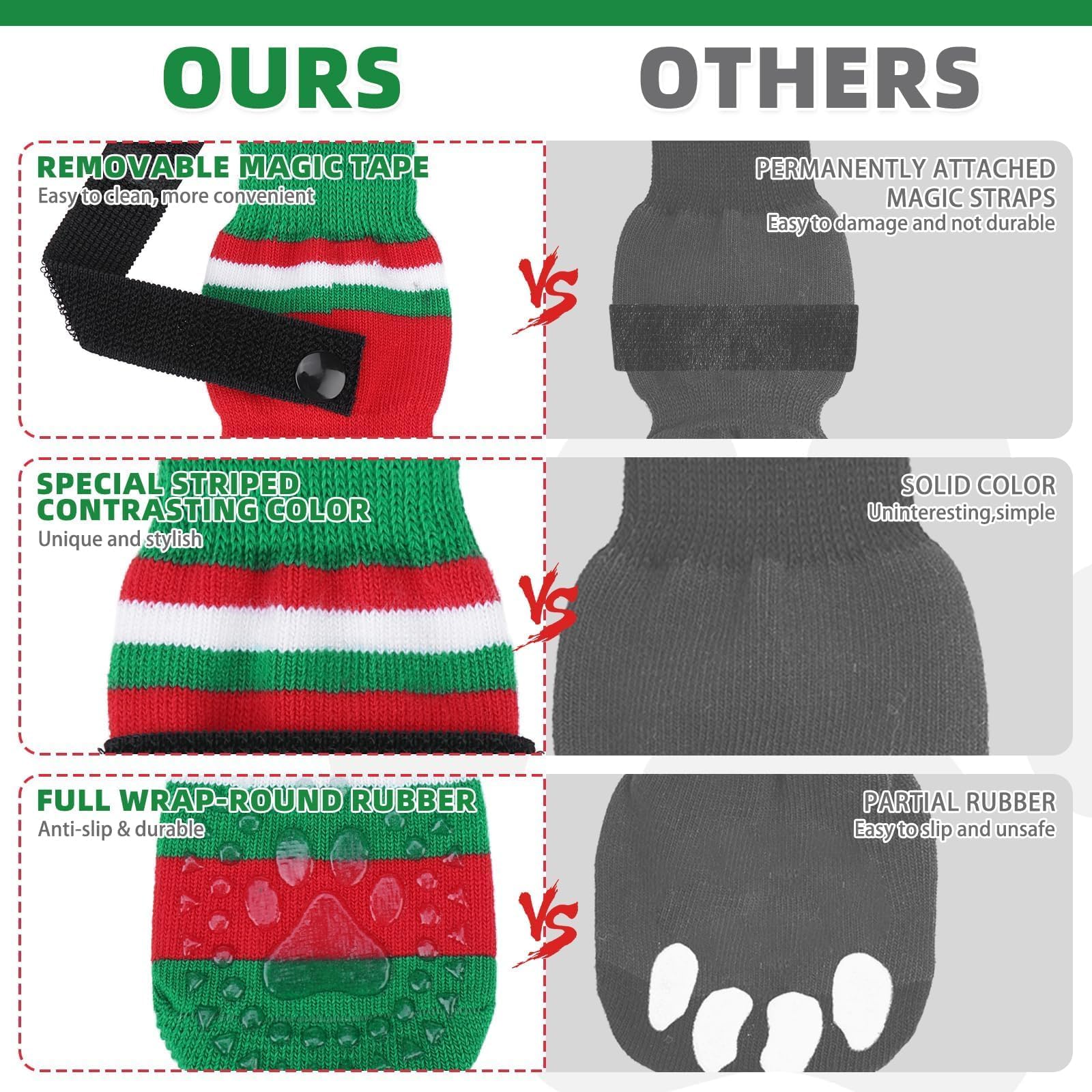 KOOLTAIL Anti Slip Dog Socks to Prevent Licking Paws with Grippers, 3 Pairs Dog Christmas Outfit Paw Protector, Double Sides Str