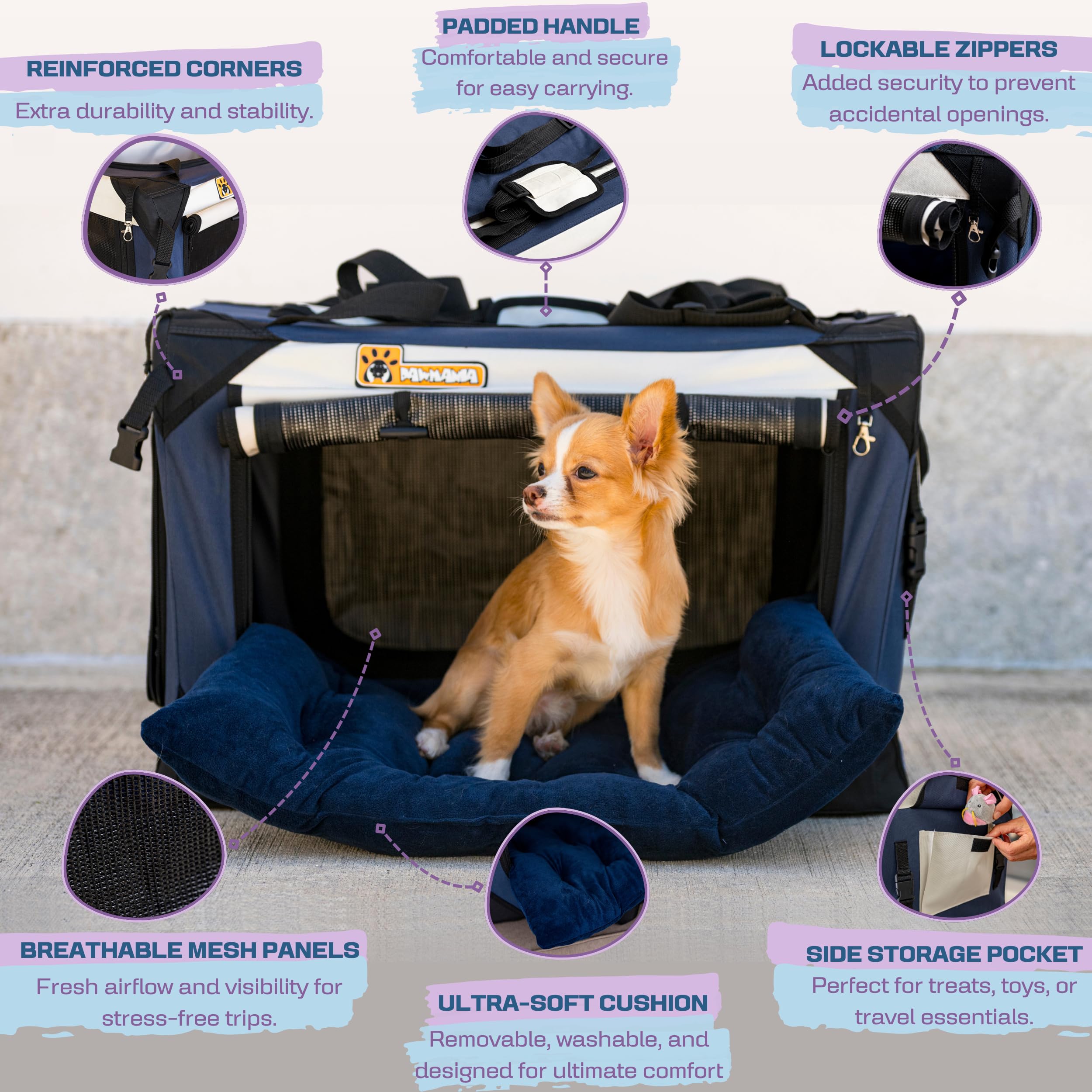 Extra Large Pet Carrier 20''X13''X13'' Foldable Soft Sided Dog Travel Crate With Cushion Portable Cat Crate With Mesh Sides Scra