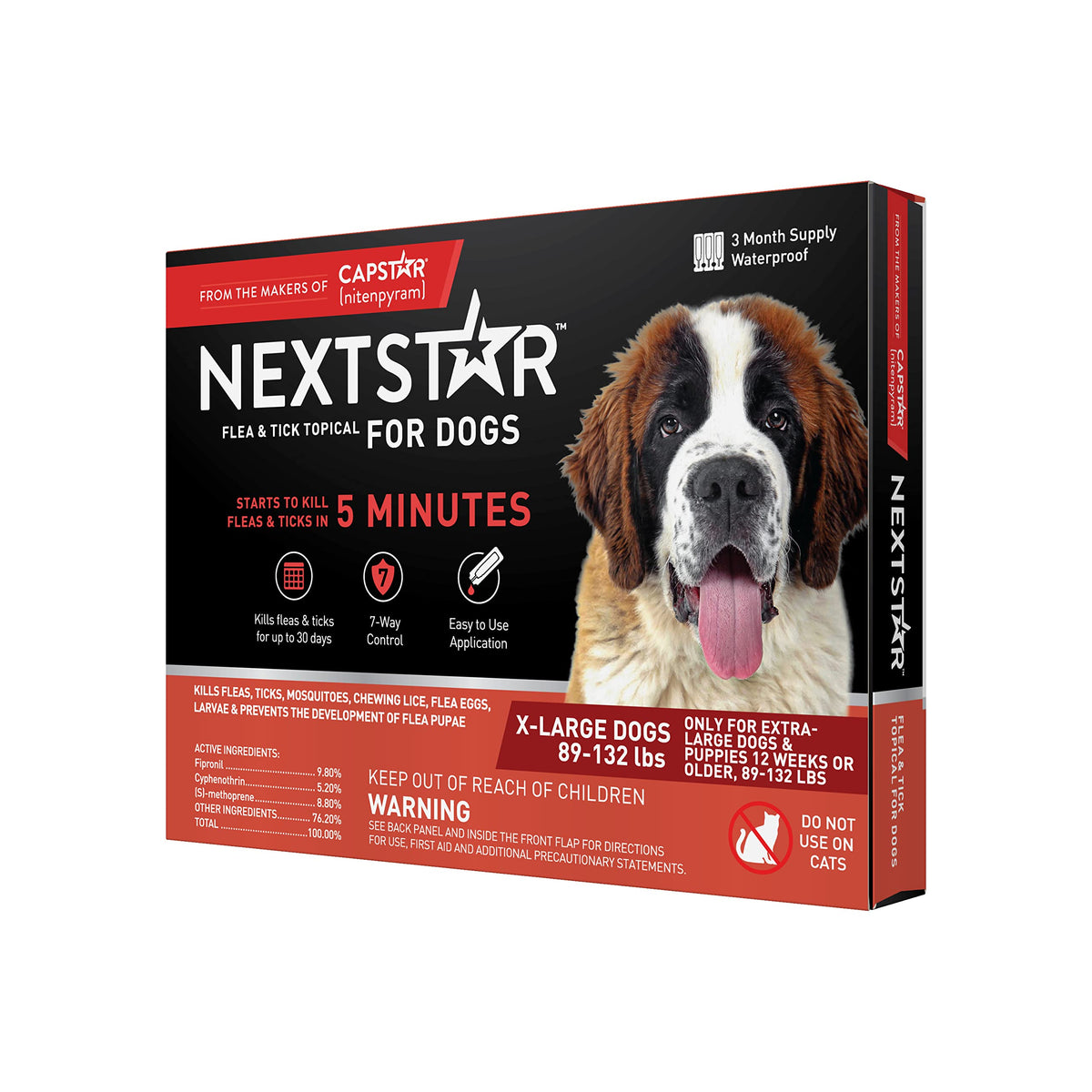 Nextstar Flea And Tick Prevention For Dogs, Dog Flea And Tick Treatment, Waterproof Topical, Fast Acting, Extra Large Dogs (89-132 Lbs), 3 Doses