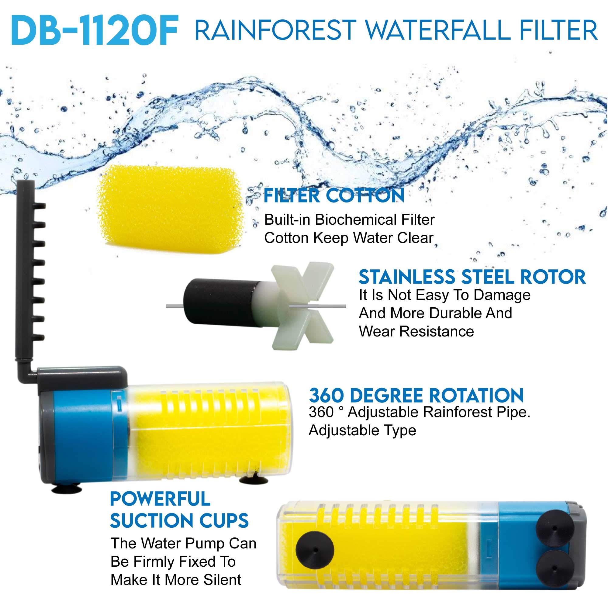 Aqua Dream 237 GPH Submersible Pump(900L/H,20W) Ultra Quiet 3-in-1 Internal Filter Water Pump for Pond,Aquarium,Fish Tank,Founta