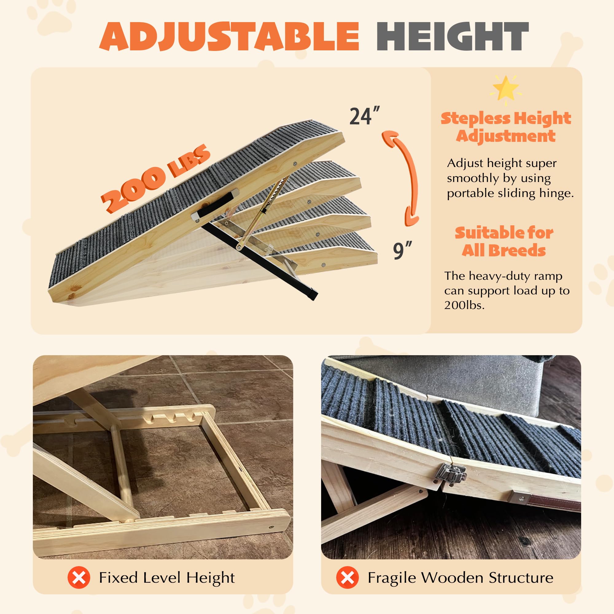 Petkaray Dog Ramp For Bed, Indoor Dog Step For Couch, Folding Portable Stairs For Small Medium Large Dogs, 47'' Long Adjustable