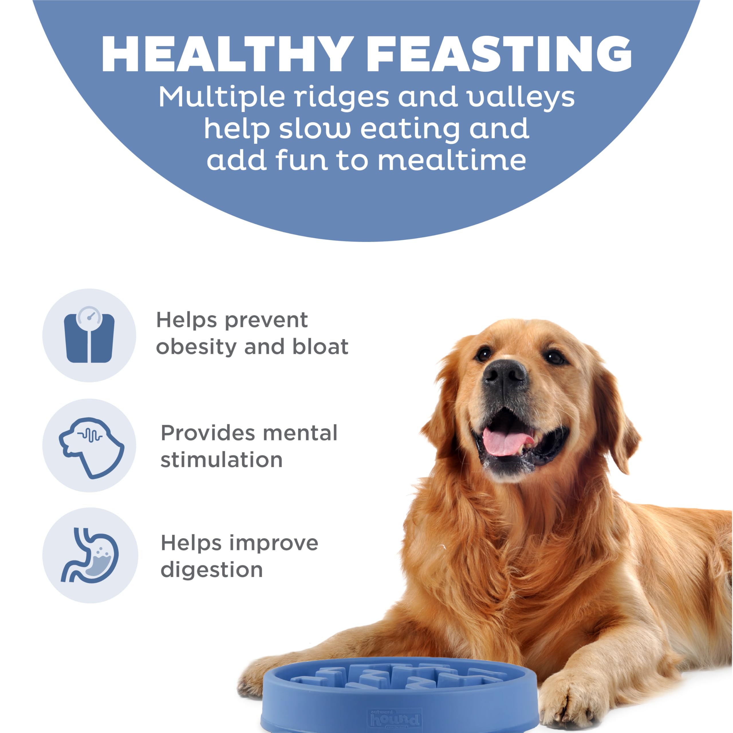 Outward Hound Fun Feeder Slo Bowl, Large Slow Feeder Dog Bowl, 4 Cups, Blue