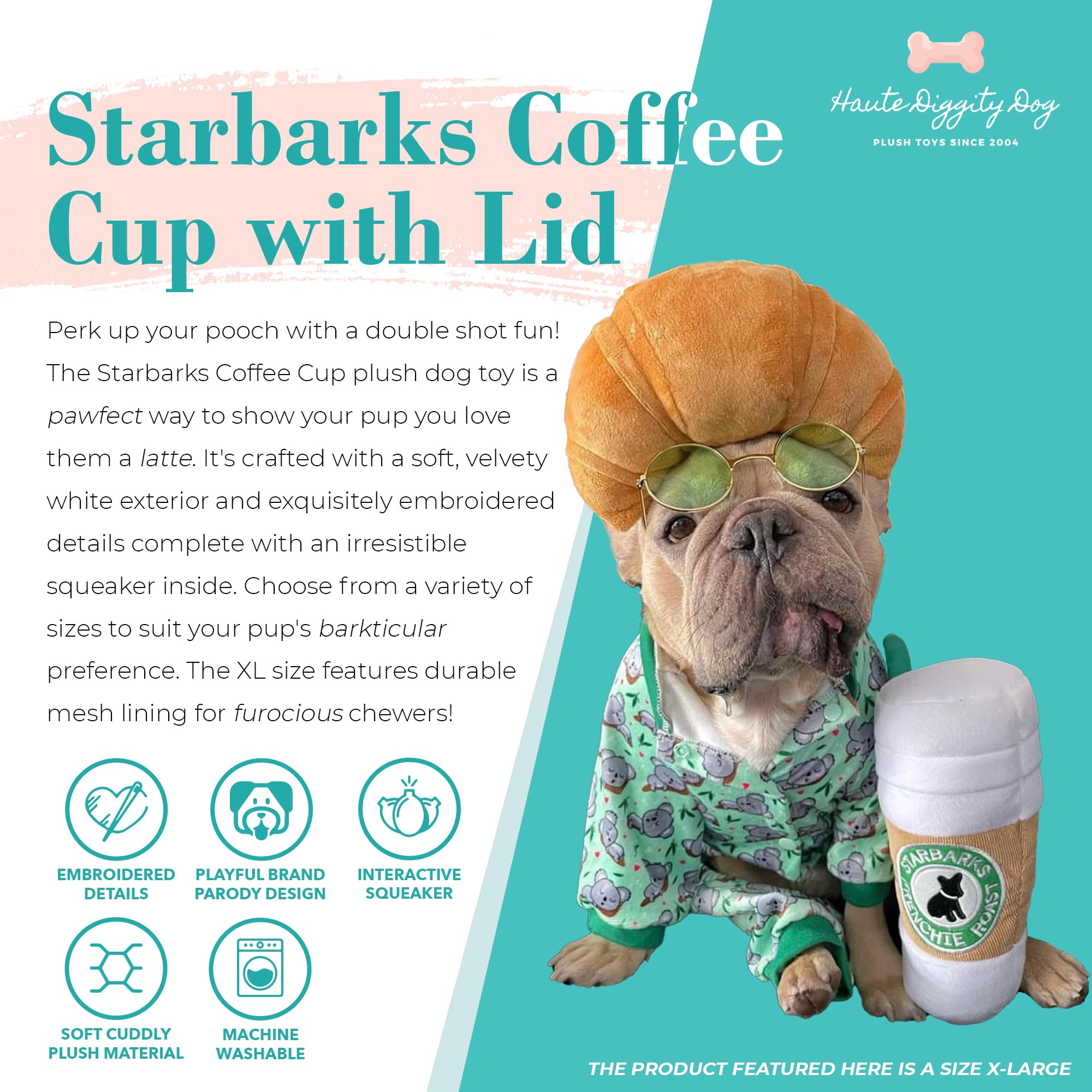 Haute Diggity Dog Starbarks Collection - Soft Plush Coffee Dog Toys With Squeaker And Fun, Colorful, Unique Parody Designs Made From Safe, Machine-Washable Materials For All Dog Breeds & Sizes
