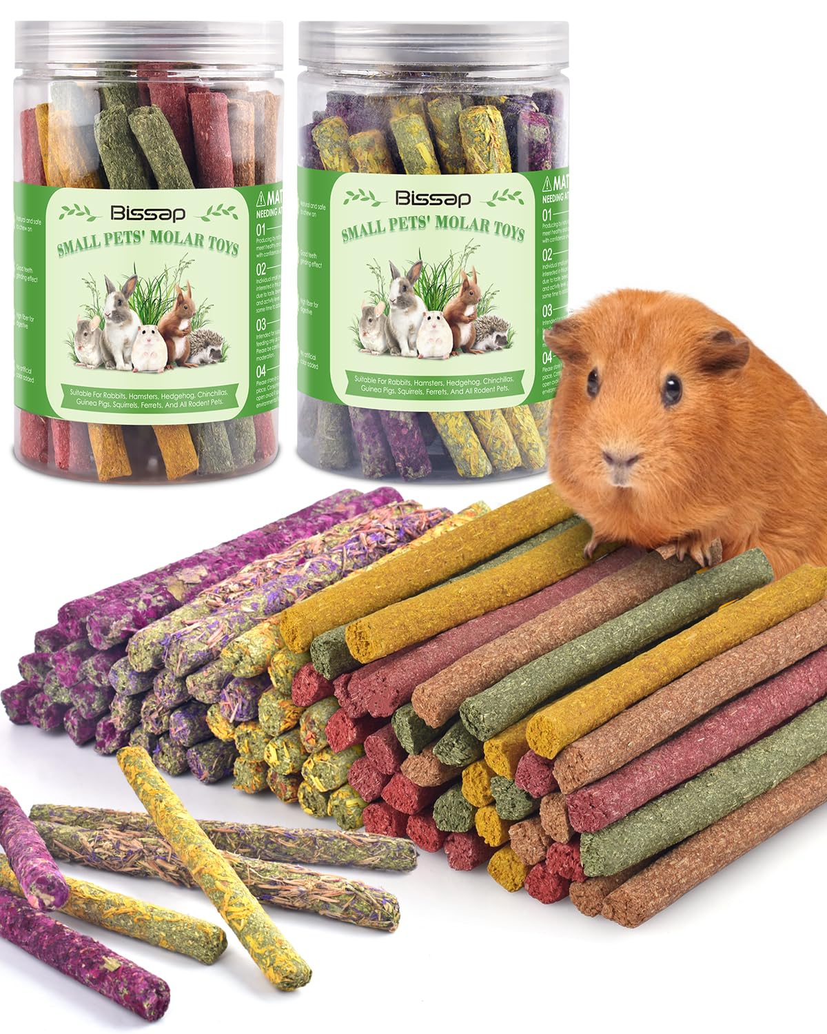Bissap 72 Pcs Rabbit Chew Sticks, Natural Timothy Hay Pumpkin Sugar Beet Carrot Strawberry Rose Dahlberg Daisy Forget-Me-Not Flo