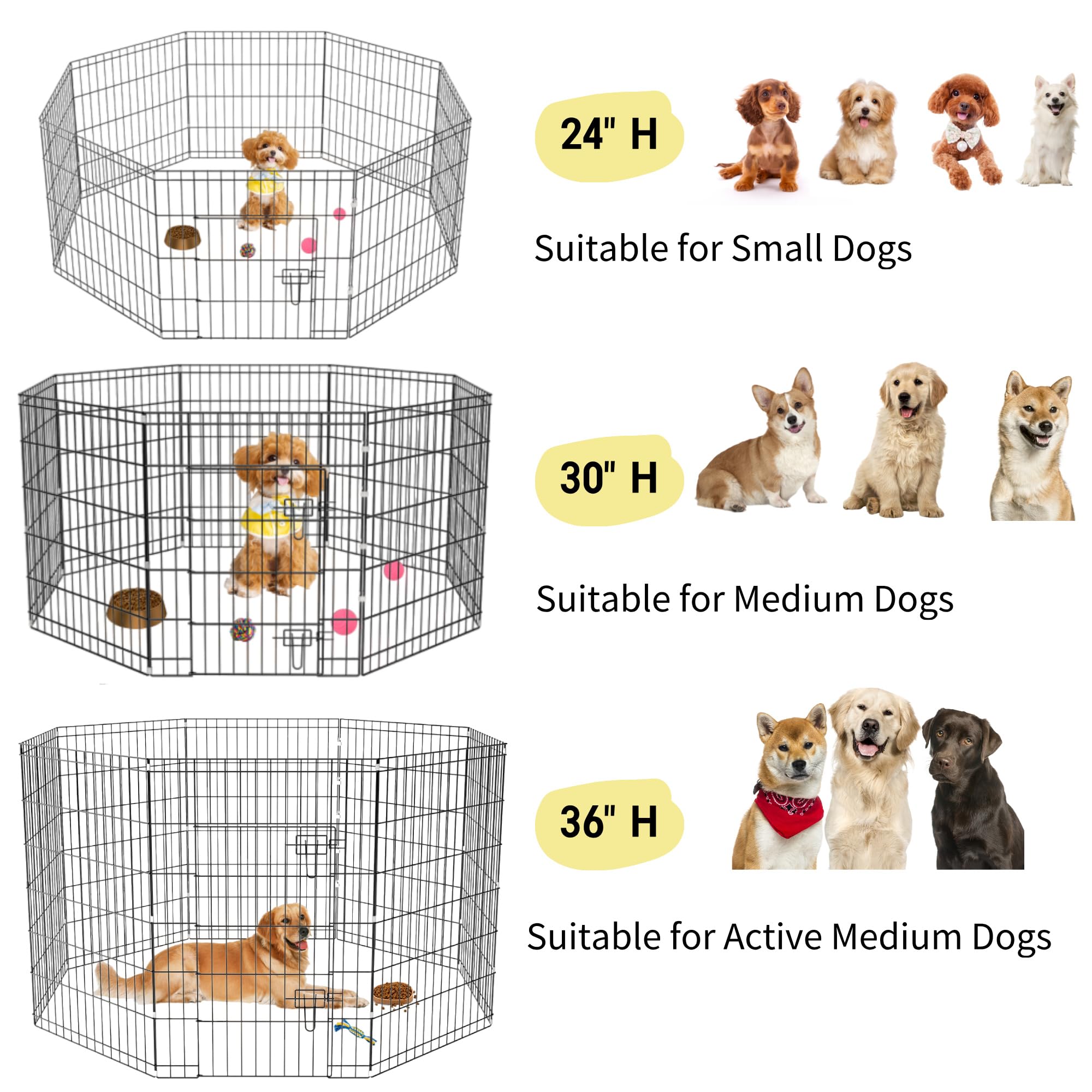 Zephypaws Dog Playpen, Foldable Metal Exercise Pen Puppy Playpen With 8 Panels 24 Inch Indoor Outdoor Dog Fence Pen With Door Fo
