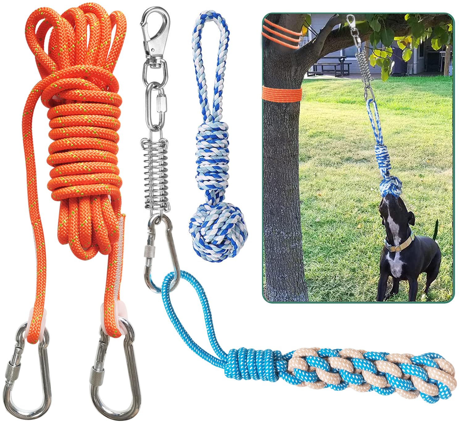 TUAHOO Outdoor Hanging Bungee Dog Toy, Interactive Tether Tug of War Toy for Pitbull Small to Large Breeds, Tree Tugger Rope wit