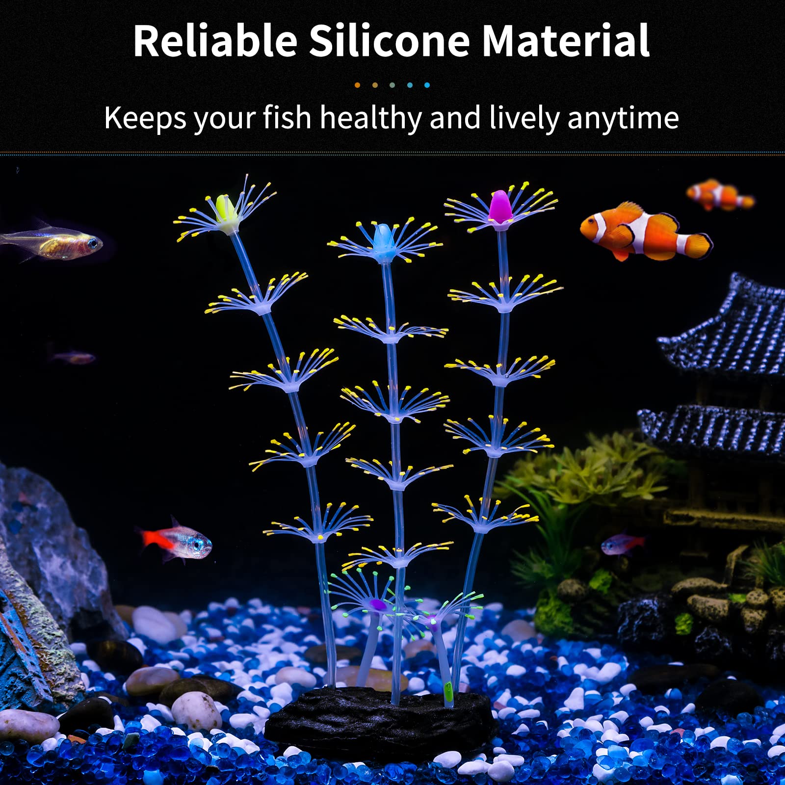 Uniclife Strip Coral Plant Ornament Glowing Effect Silicone Artificial Decoration For Fish Tank, Aquarium Landscape - Orange