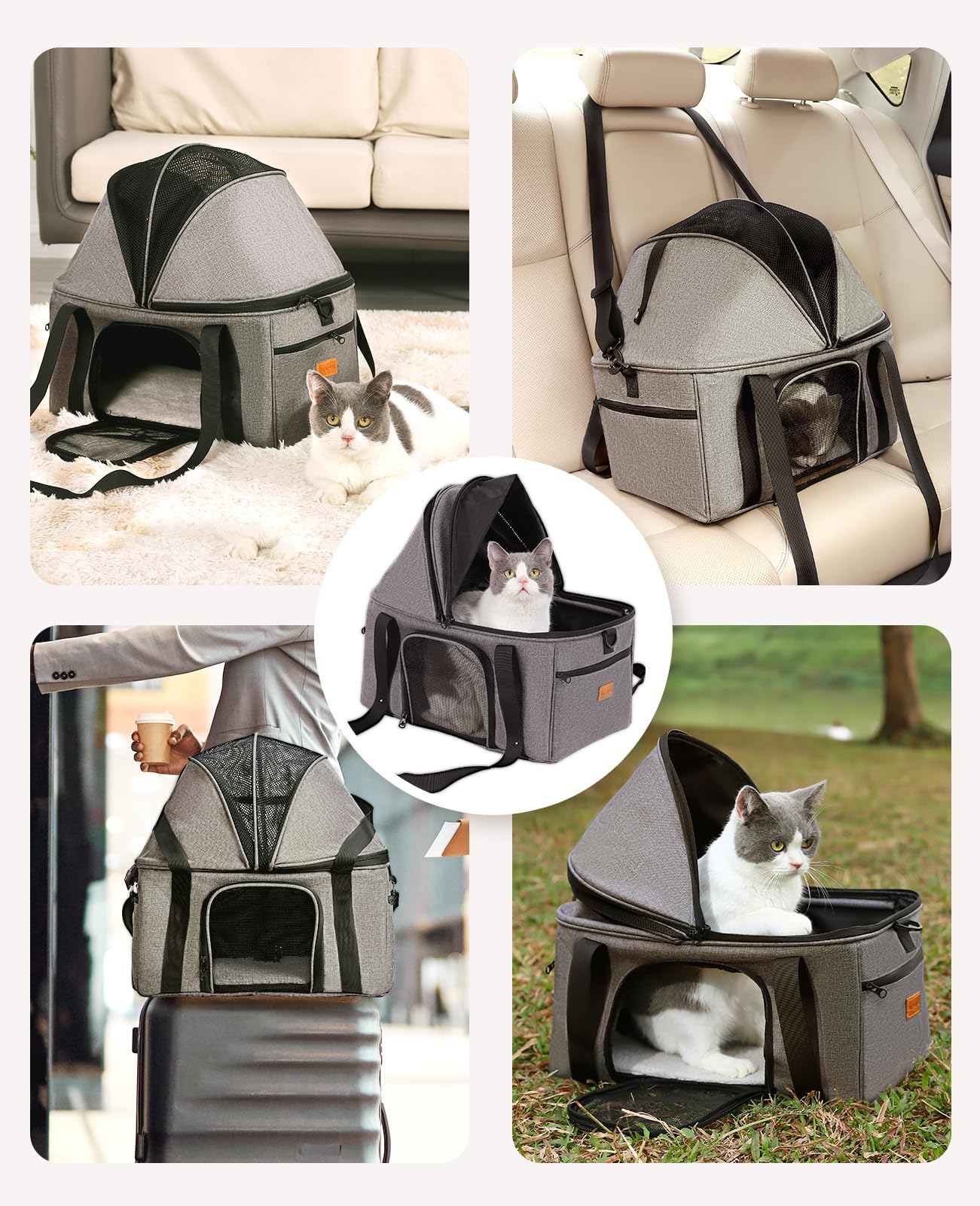 Burgeonnest Top-Expandable Large Cat Carrier, Soft Sided Cat Bag Carrier For Medium Large Cat 15 Lbs, Upgrade Small Dog Car Seat