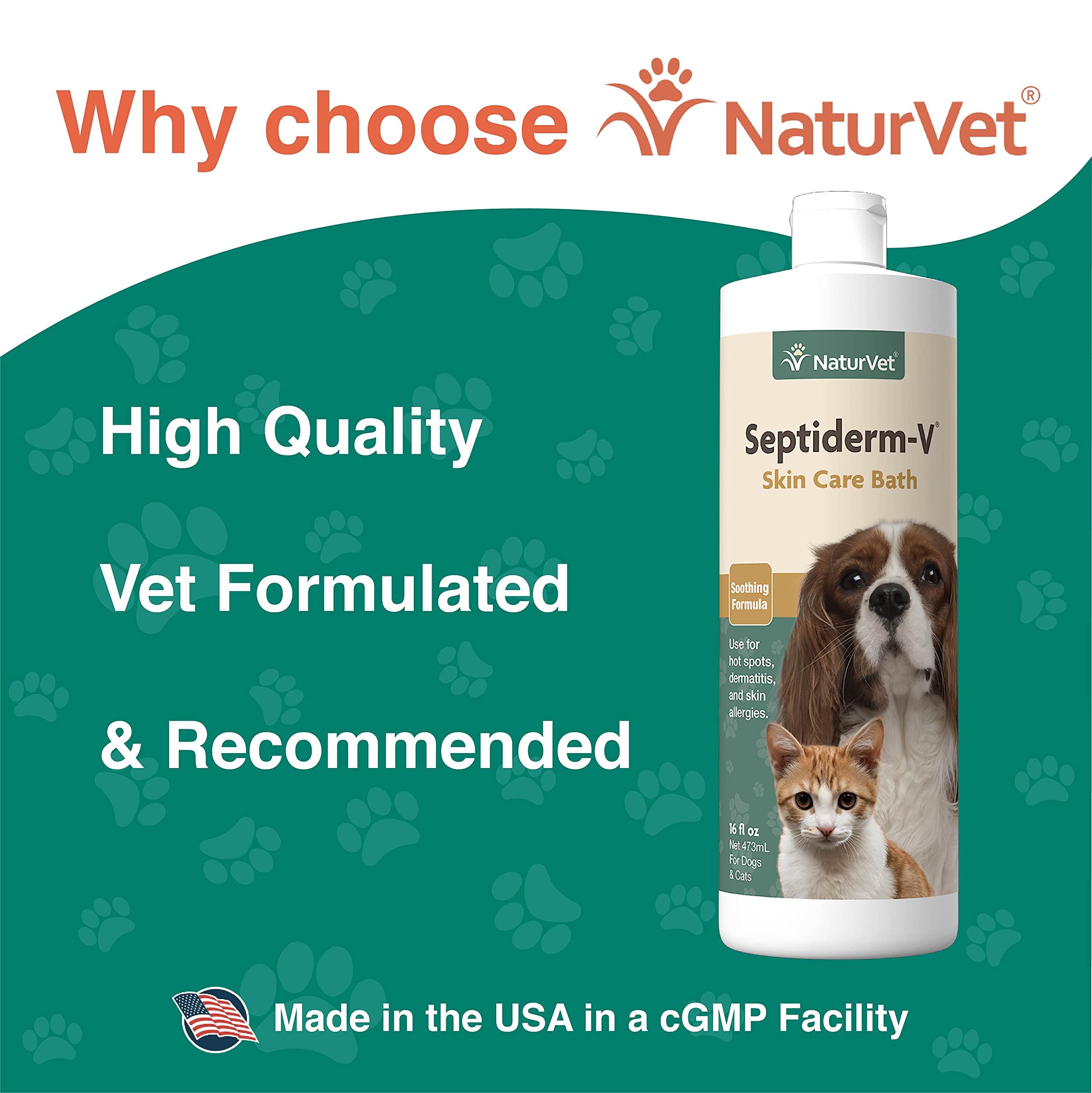 Naturvet Septiderm-V Skin Care Bath Wash For Dogs & Cats – Pet Health, Dog Skin, Itching, Hot Spots – Pet Shampoo, Grooming Aid – 16 Oz.
