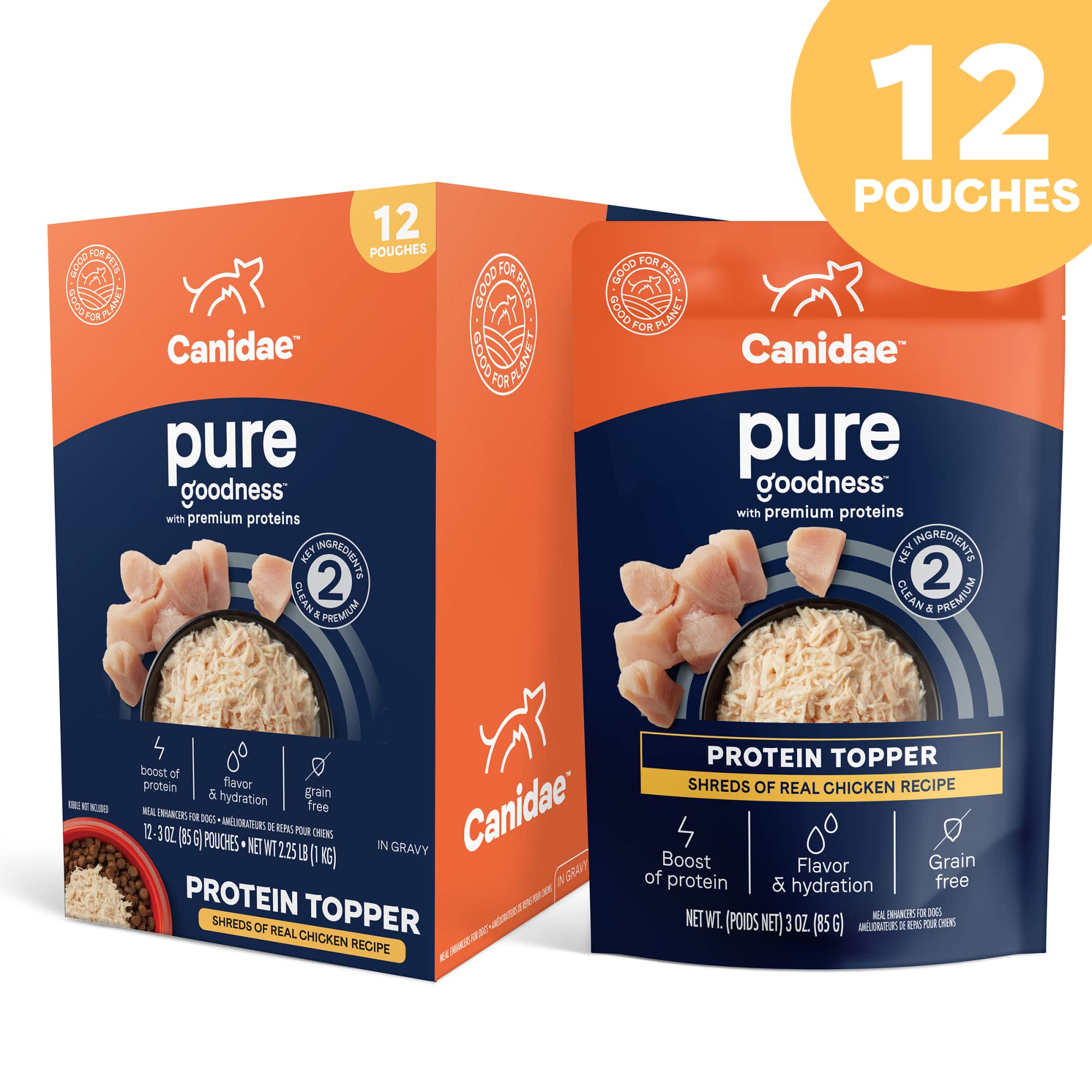 CANIDAE Pure Protein Topper Wet Dog Food for Small Breeds, Shreds of Real Chicken in Gravy Recipe, 3 oz. (Case of 12)