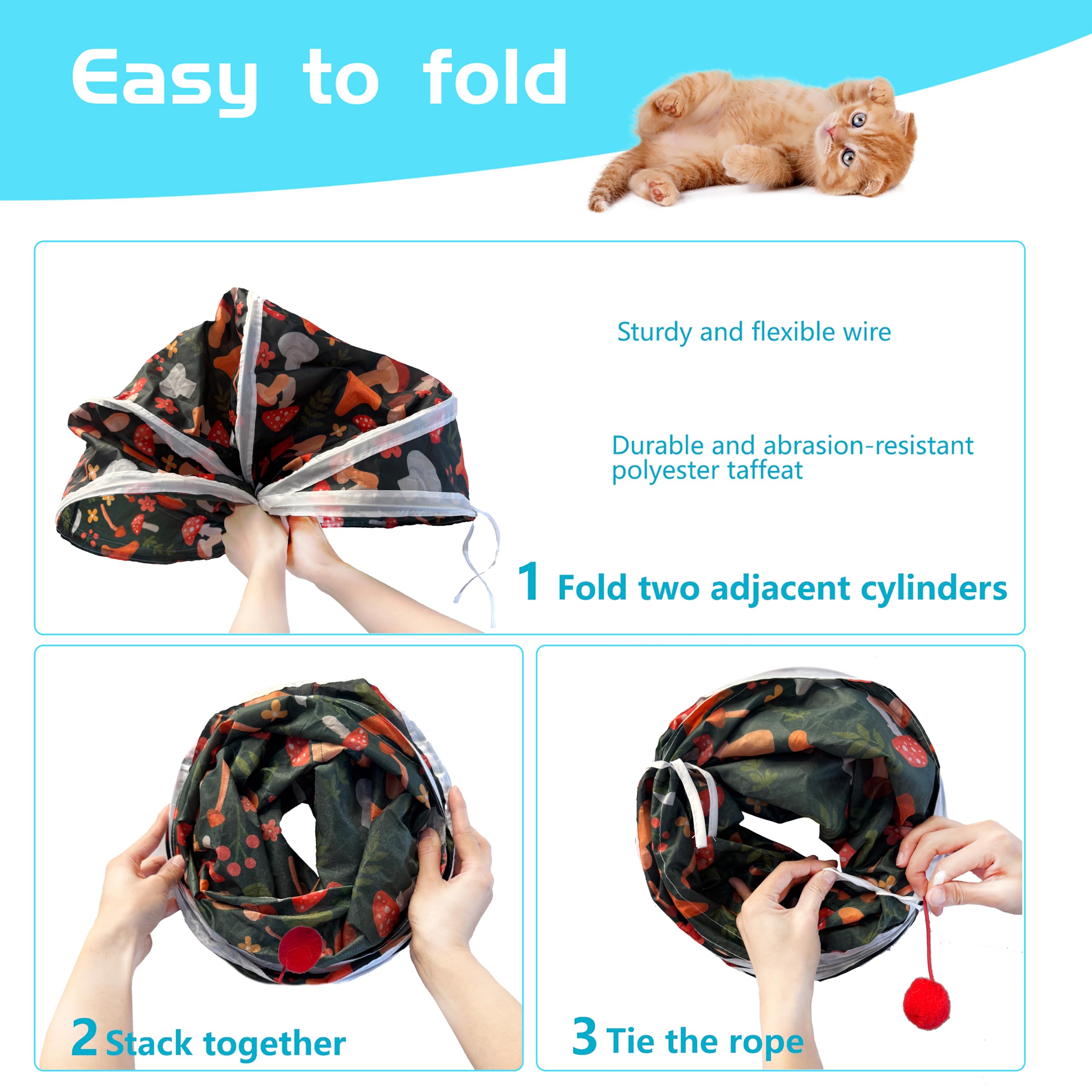 Cat Tunnel, 2-Way Cat Tunnels for Indoor Cats, Collapsible Cat Play Tunnel, Interactive Toy Maze Cat House with 2 Play Ball for