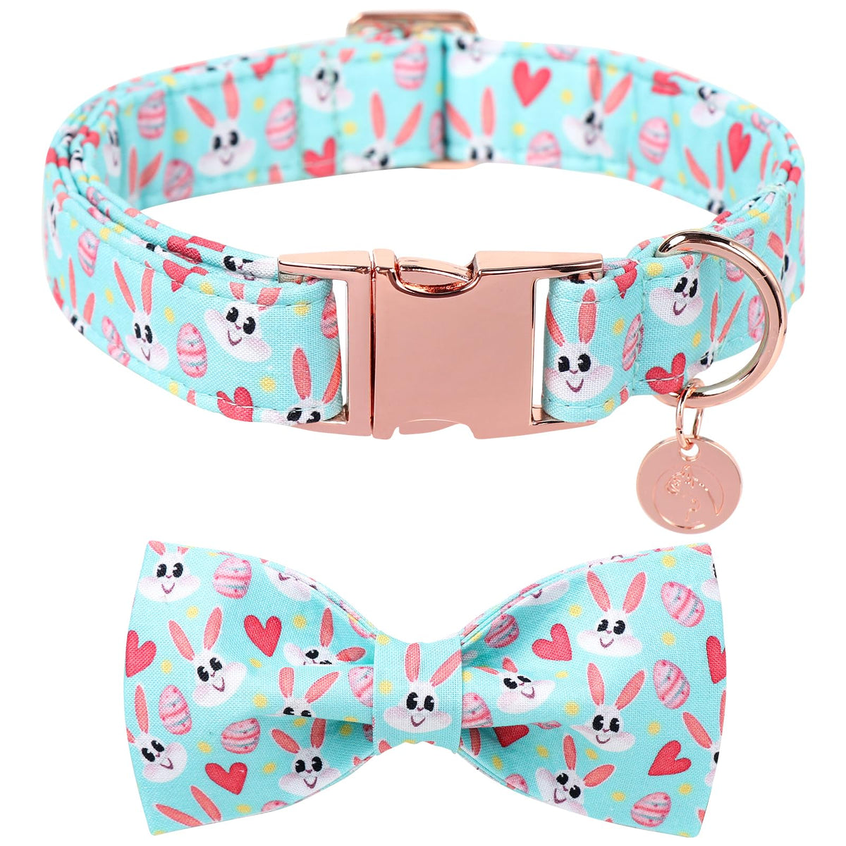 Dogwong Cotton Easter Dog Collar With Bowtie, Soft Adjustable Blue Bunny Easter Day Dog Collar Cute Colorful Egg Puppy Collar Fo