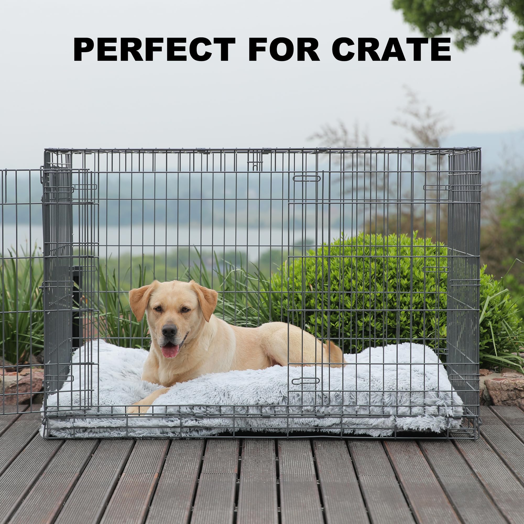 Bedfolks Plush Dog Crate Bed, Waterproof & Washable Faux Fur Pad For Extra Large Dogs, Grey, 41''X27''