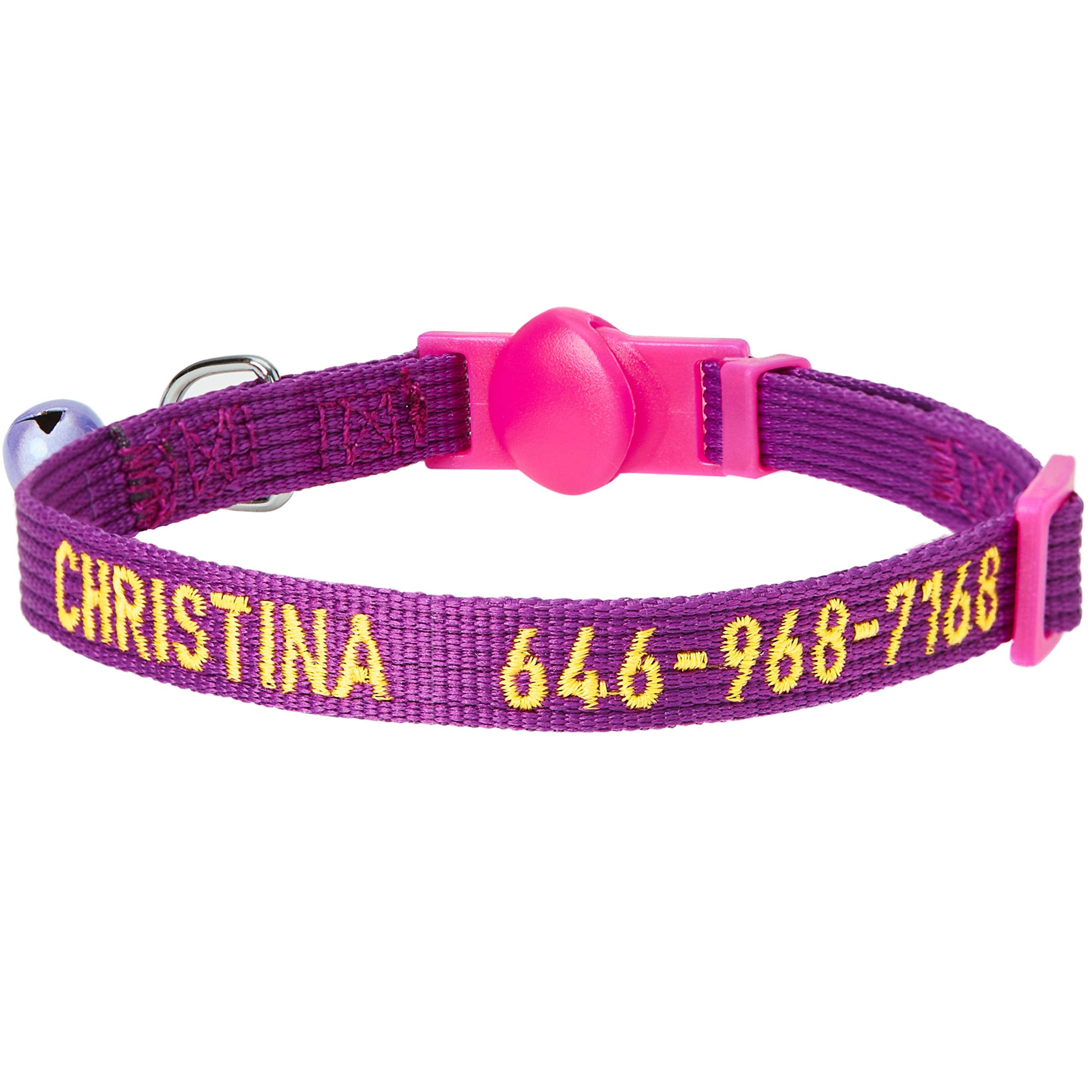 Blueberry Pet Pack Of 2 Personalized Stunning Plum Cat Collars With Bell & Detachable Flower, Adjustable Breakaway Id Collars Em