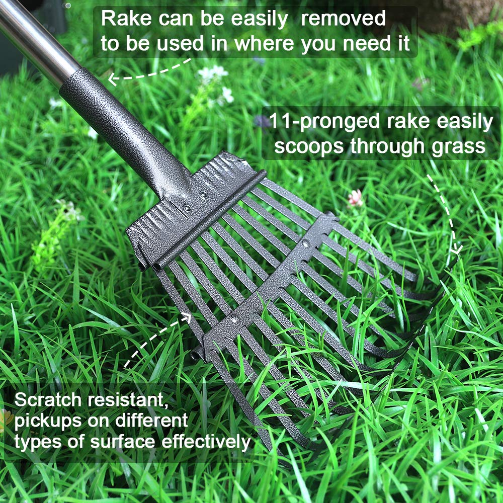 Dinjoo Extra Large Dog Pooper Scooper, Metal Pet Poop Tray & Rake Set, Adjustable Long Handle For Large Dogs - Great For Grass/Street/Gravel