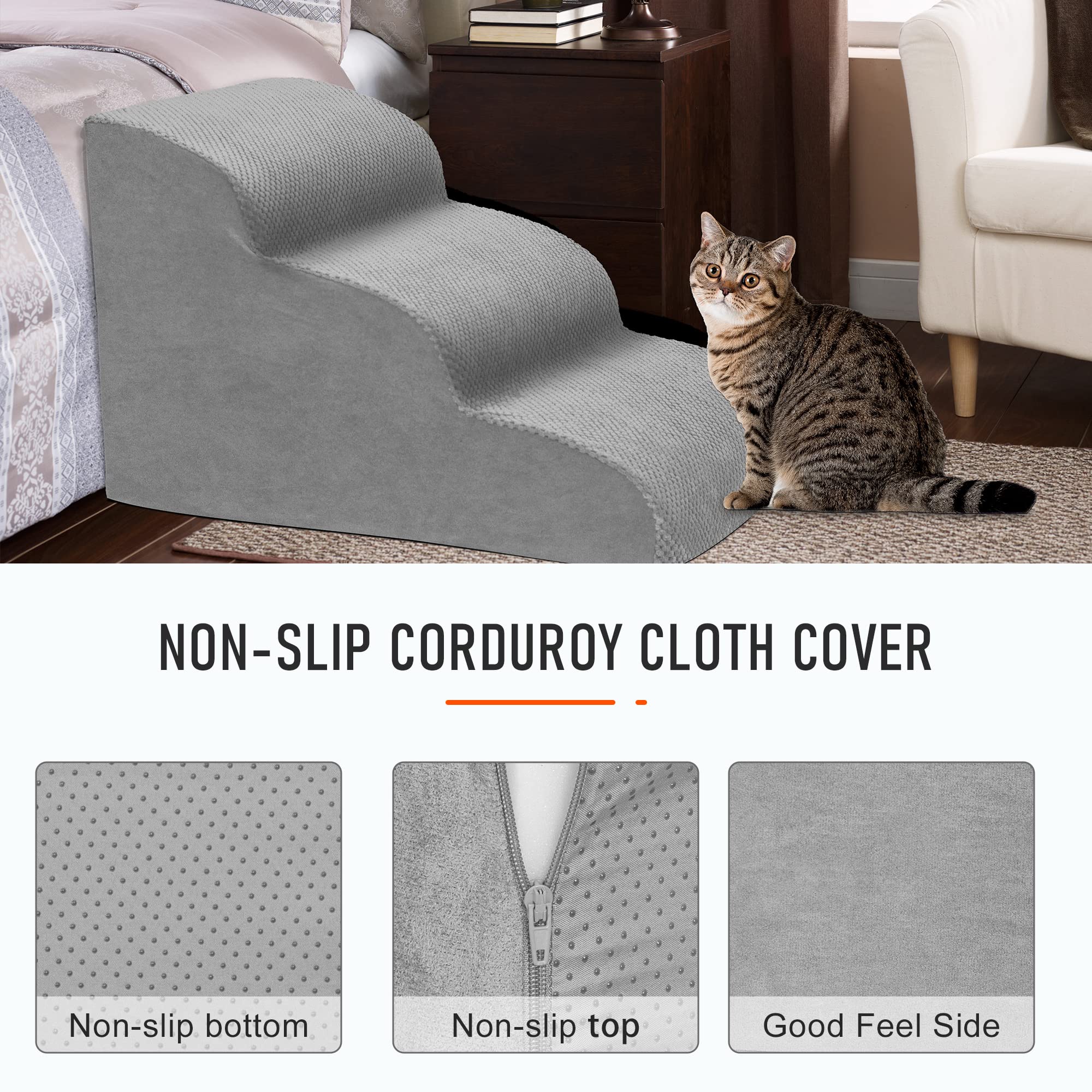 Dog Stairs For Small Dogs, 3 Tiers High Density Foam Dog Ramp, Extra Wide Non-Slip Pet Steps For High Beds Or Couch, Soft Foam Doggie Ladder For Dogs Injured, Older Pets, Small Cats