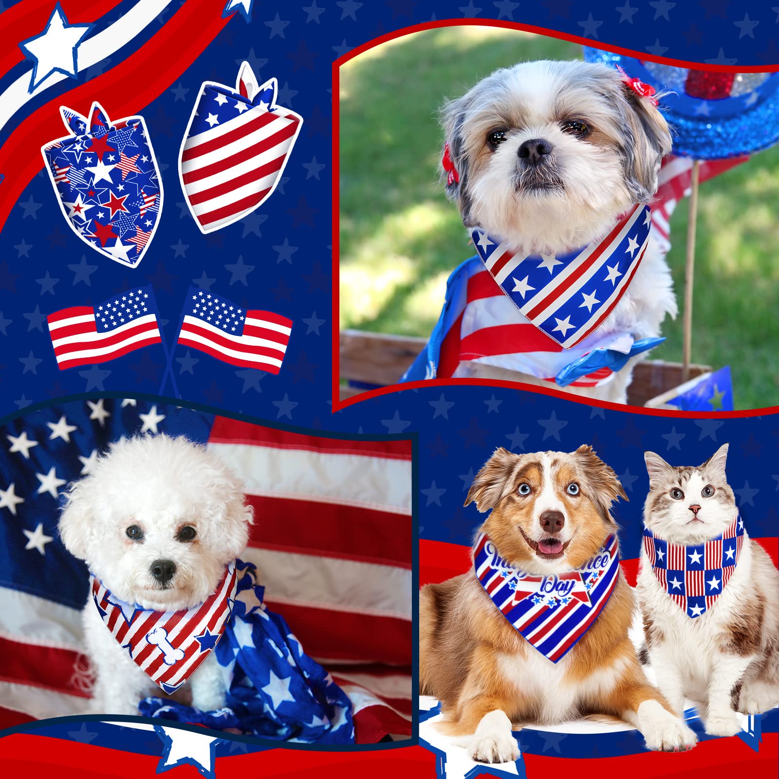 30 Pcs 4Th Of July Dog Bandanas Bulk American Flag Pet Scarf Triangle Bibs Holiday Puppy Neckerchief Washable Adjustable Patriot
