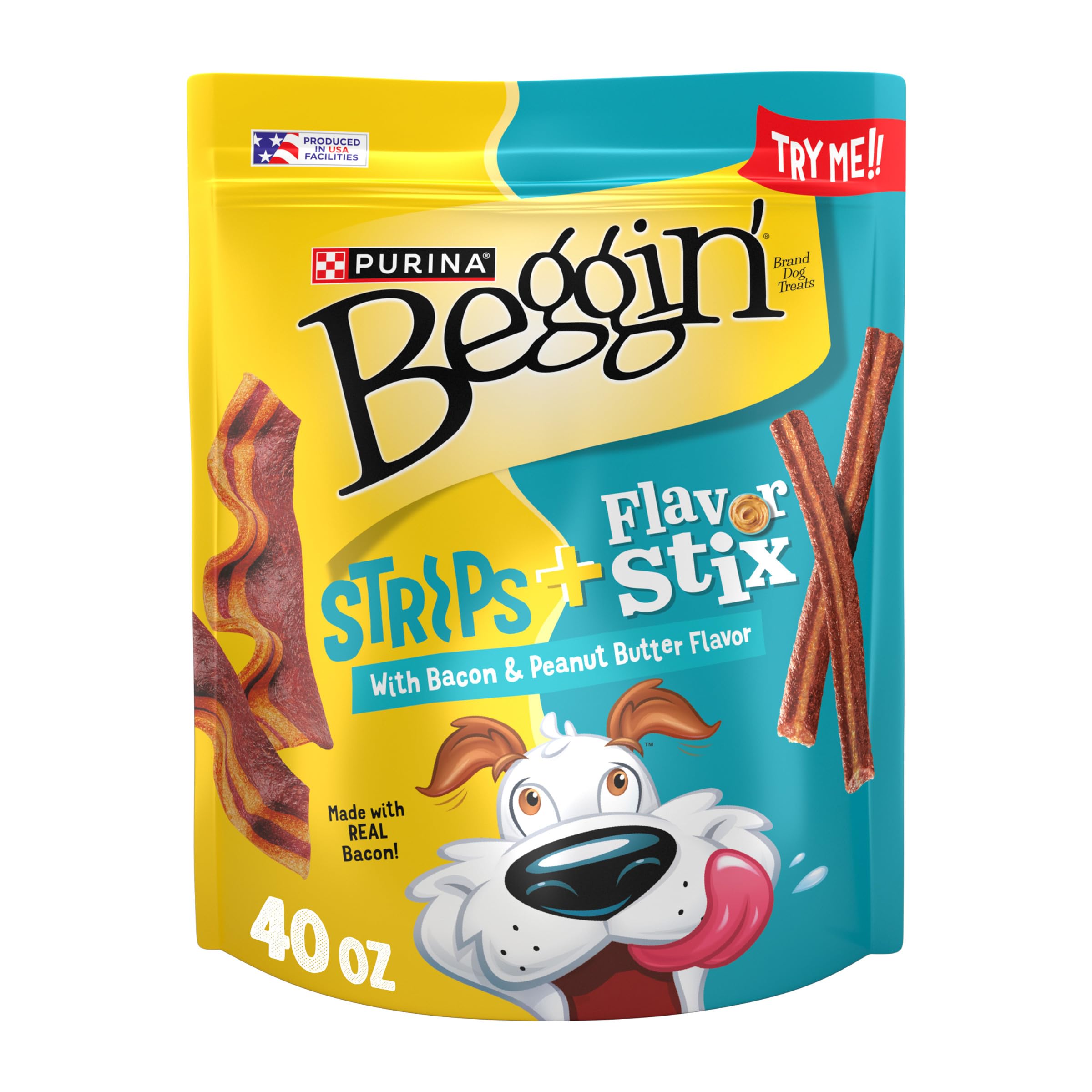 Purina Beggin Flavor Stix and Strips with Bacon and Peanut Butter Flavor Treats for Dogs - 40 oz. Pouch