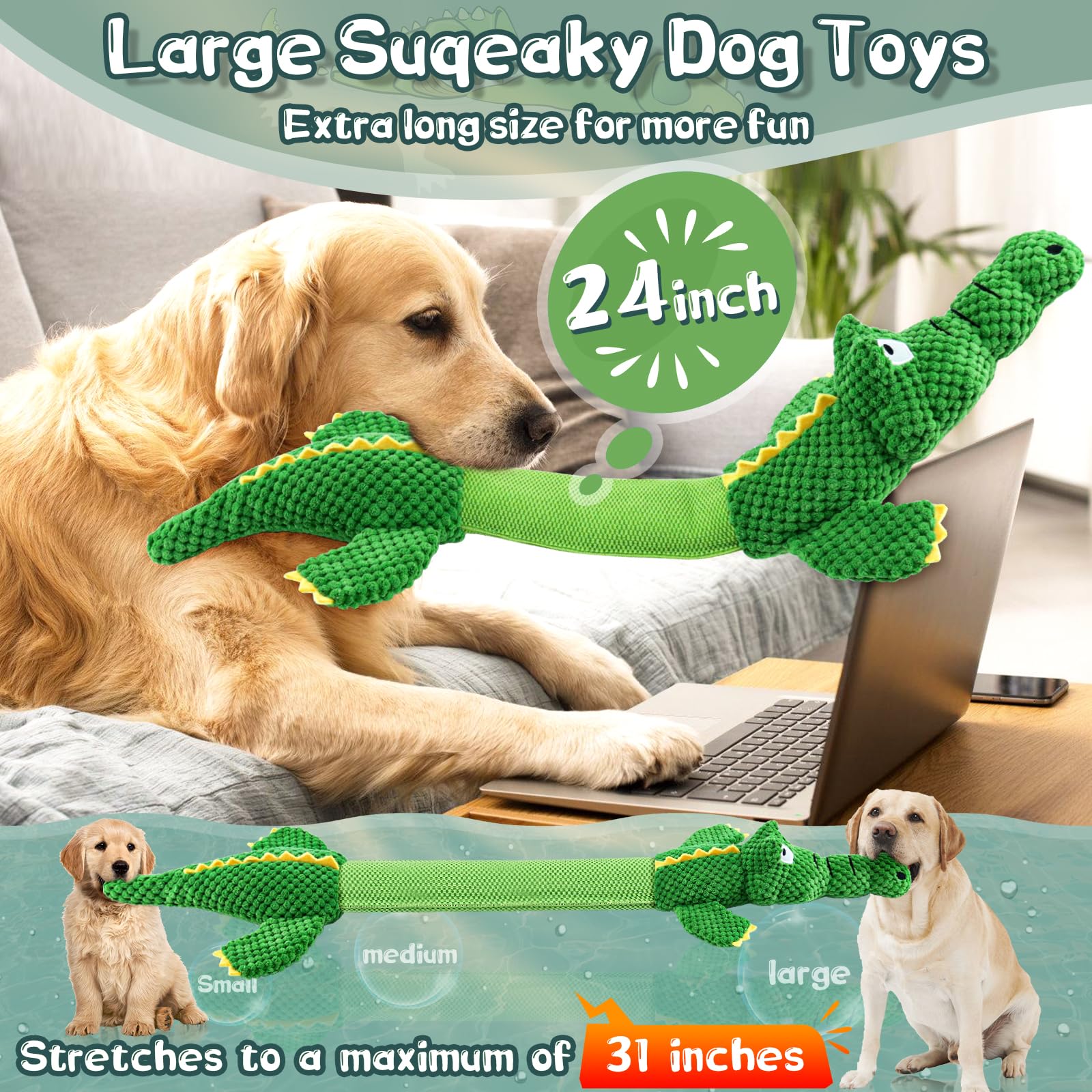 Wowbala Large Dog Toys: Squeaky Plush Chew Toys - Tough Tug Of War - Interactive For Puppies To Large Breeds