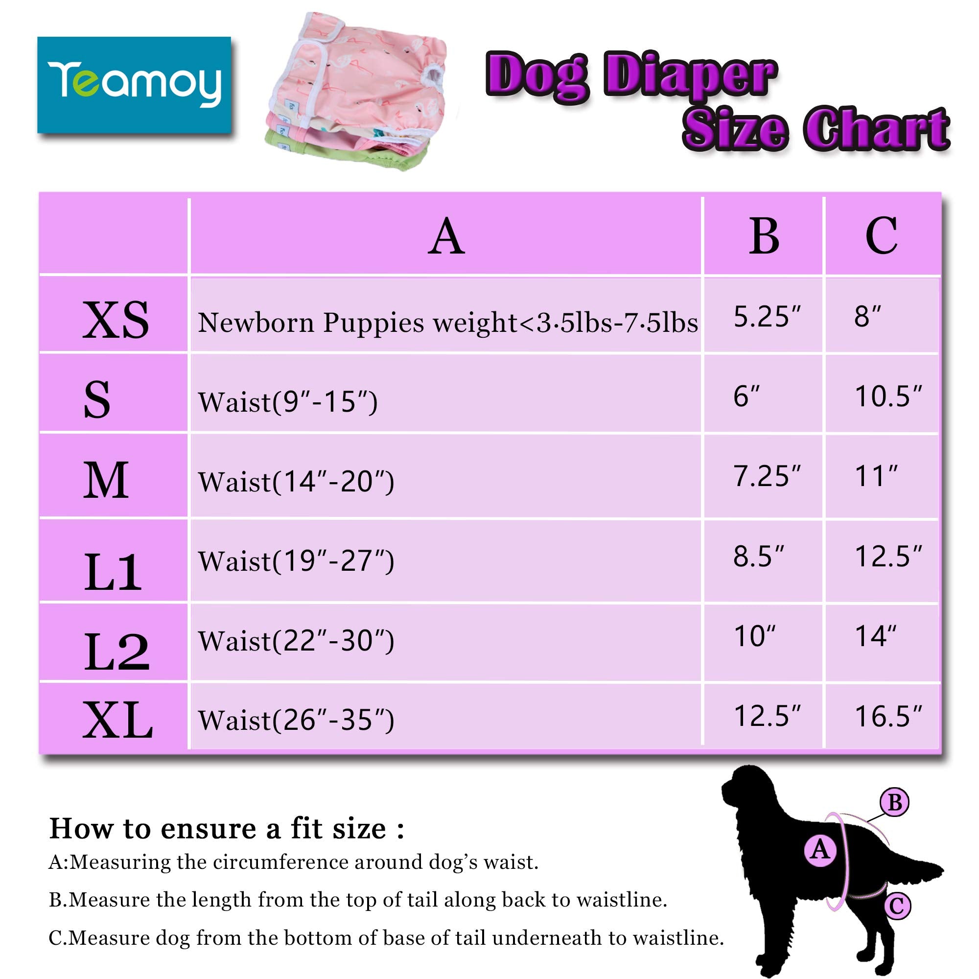 Teamoy Washable Female Dog Diapers (Pack Of 4), Reuable Doggie Diapers Wraps For Female Dogs, Xs