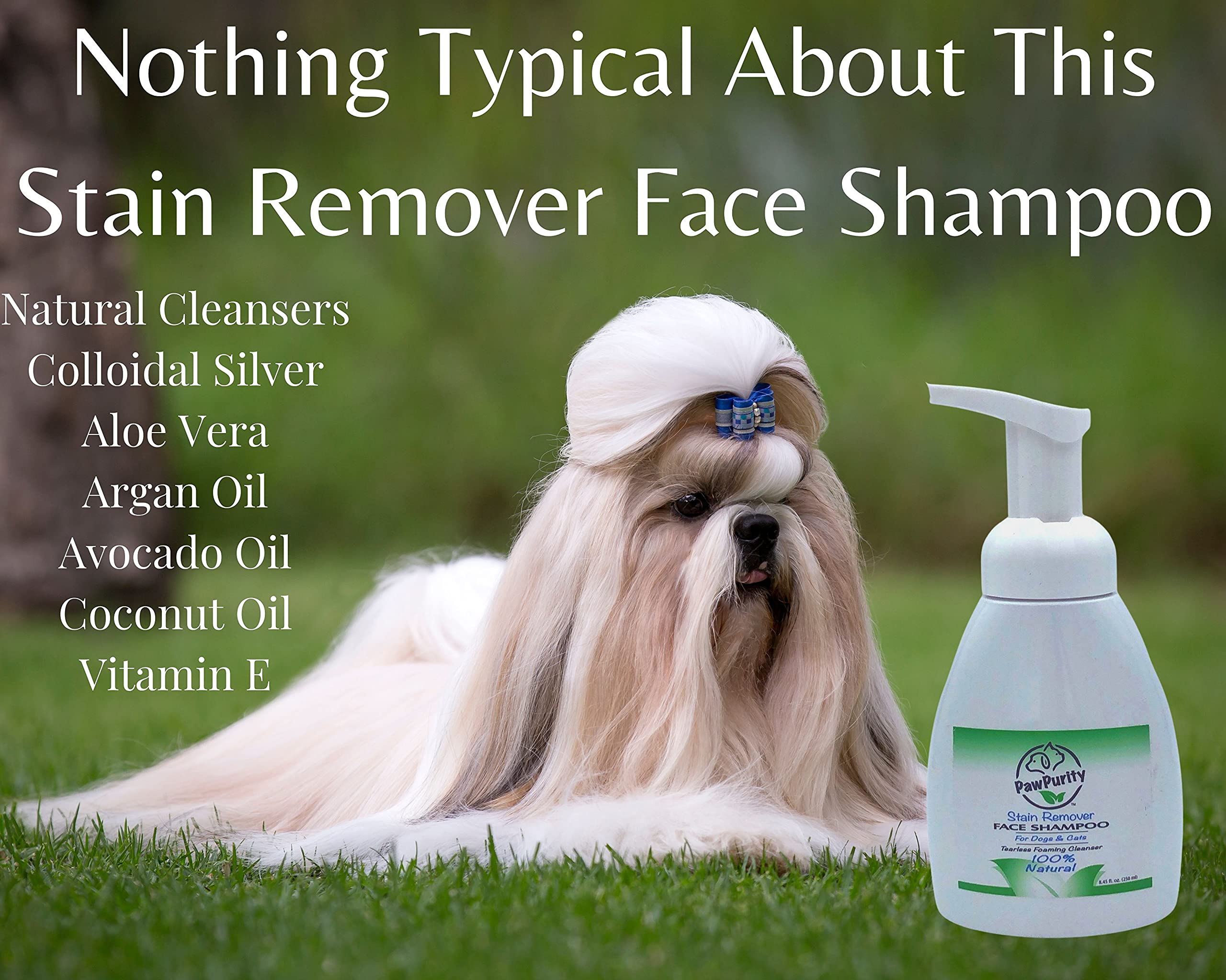 PawPurity Tearless Stain Remover Face Wash Shampoo (8.45 oz) for Dogs, Cats - All Ages, Breeds - 100% Natural Non Toxic - Shampo