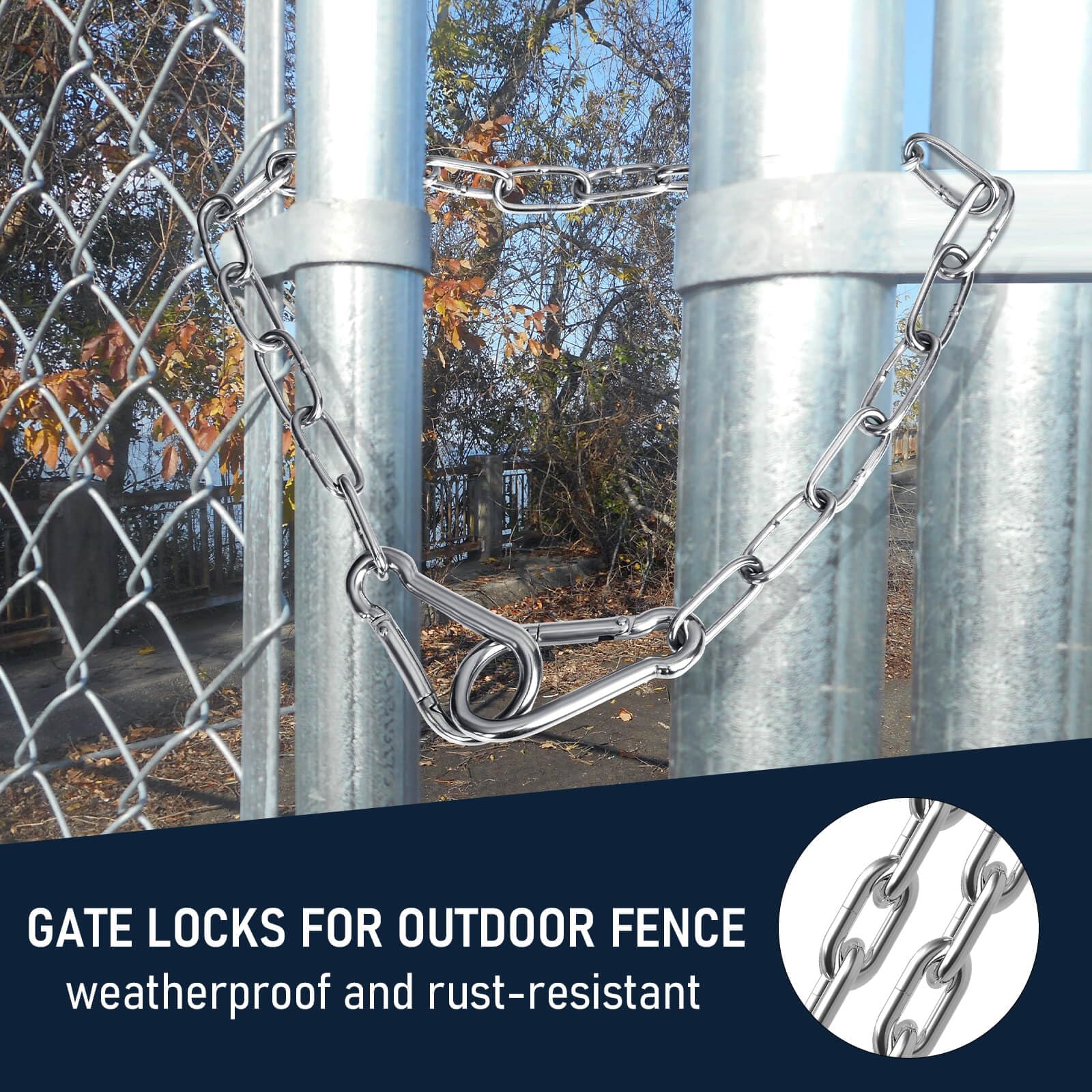 Gate Chain for Outdoor Fence - Rustproof Metal Gate Latch Chain with Hooks, Secure and Durable for Garden, Yard, and Farm Use -
