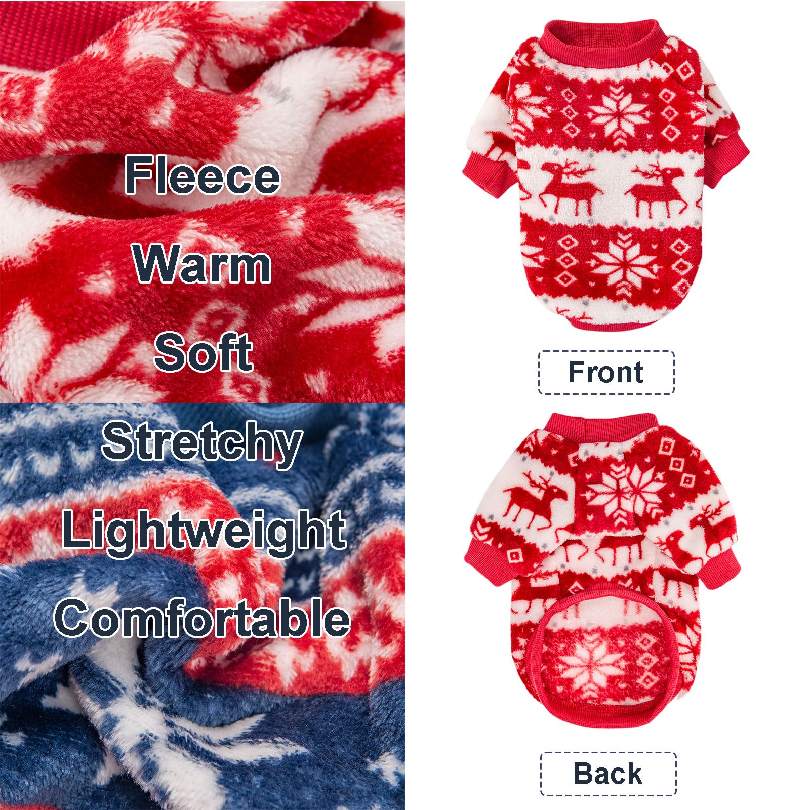 Kyaringtso Dog Sweater, 2 Pack Dog Sweaters For Small Dogs, Dog Clothes For Small Dogs Girl Boy, Ultra Soft And Warm Puppy Sweater Dog Coat For Winter Christmas (X-Small, Xmas Red+Xmas Blue)