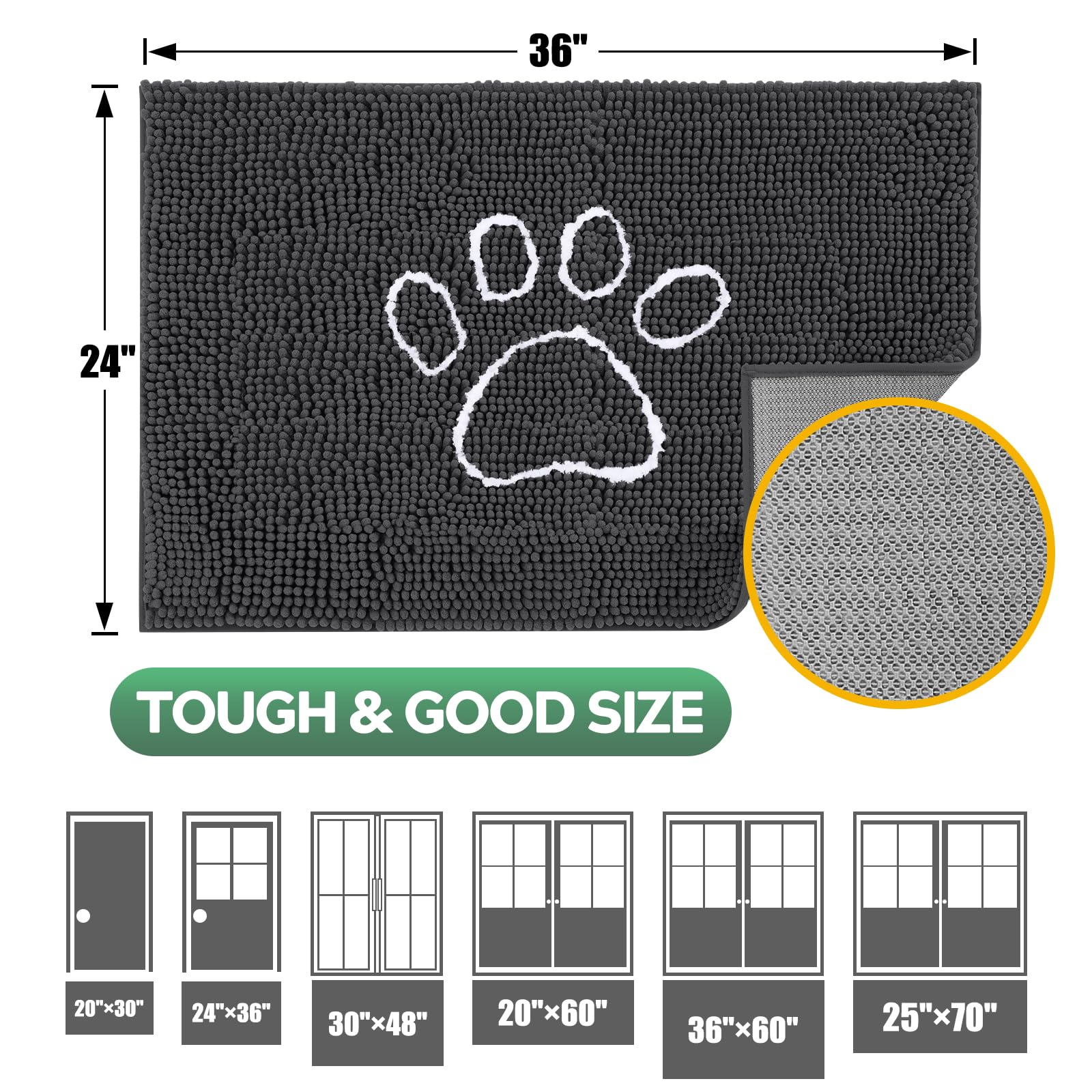 Dog Door Mat for Muddy Paws, Pet Rug Chenille Absorbent Outdoor Doormat 30 x 20 , Non Slip Heavy Indoor Doormat Soft Front Insid