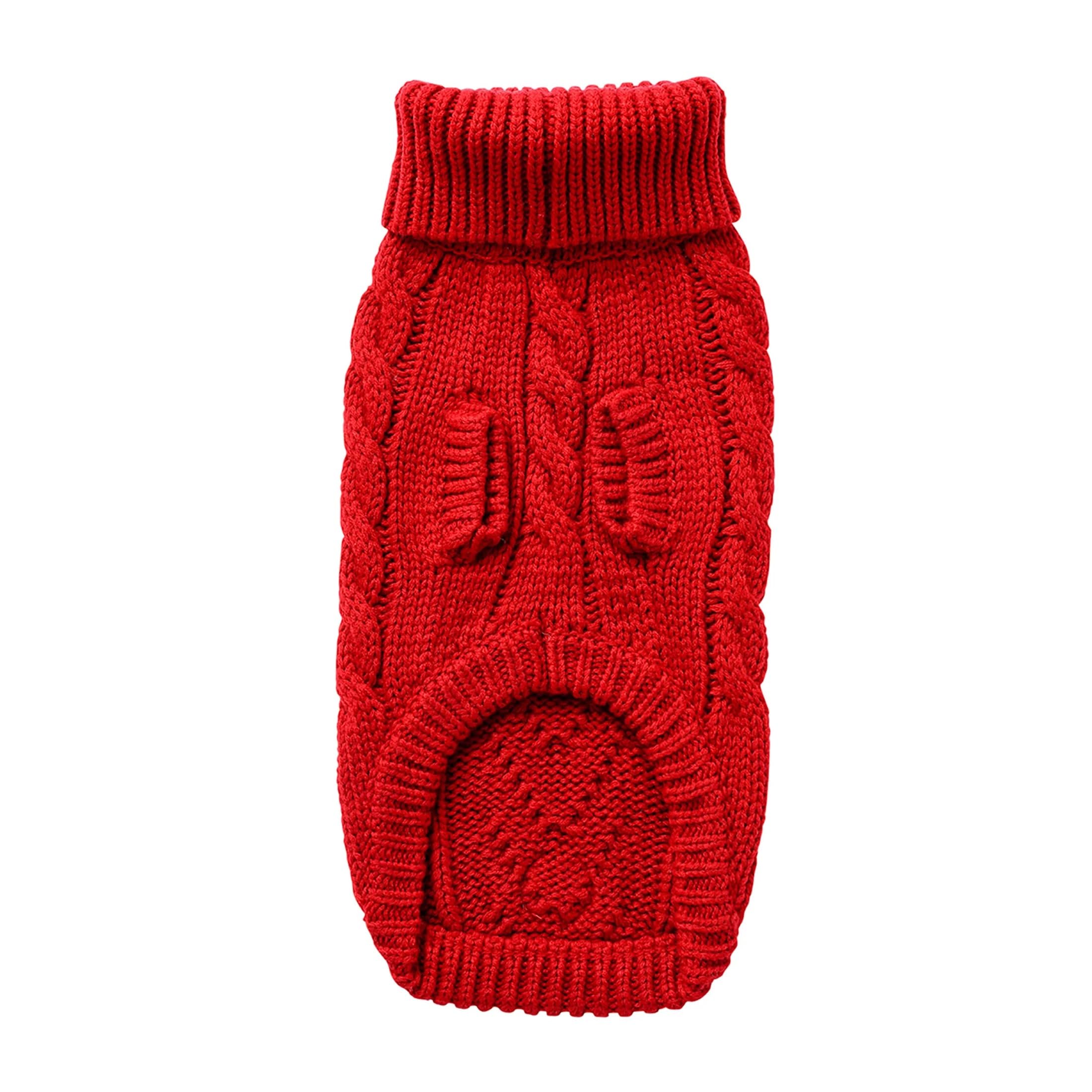 Gf Pet Chalet Cable Knit Dog Sweater - Snuggly Turtleneck Pullover For Small Medium Large Dogs | Chunky Knit Stretch Fit | Soft Ribbed Acrylic | Multi-Knit Doggy Sweaters - Red - 2X Large