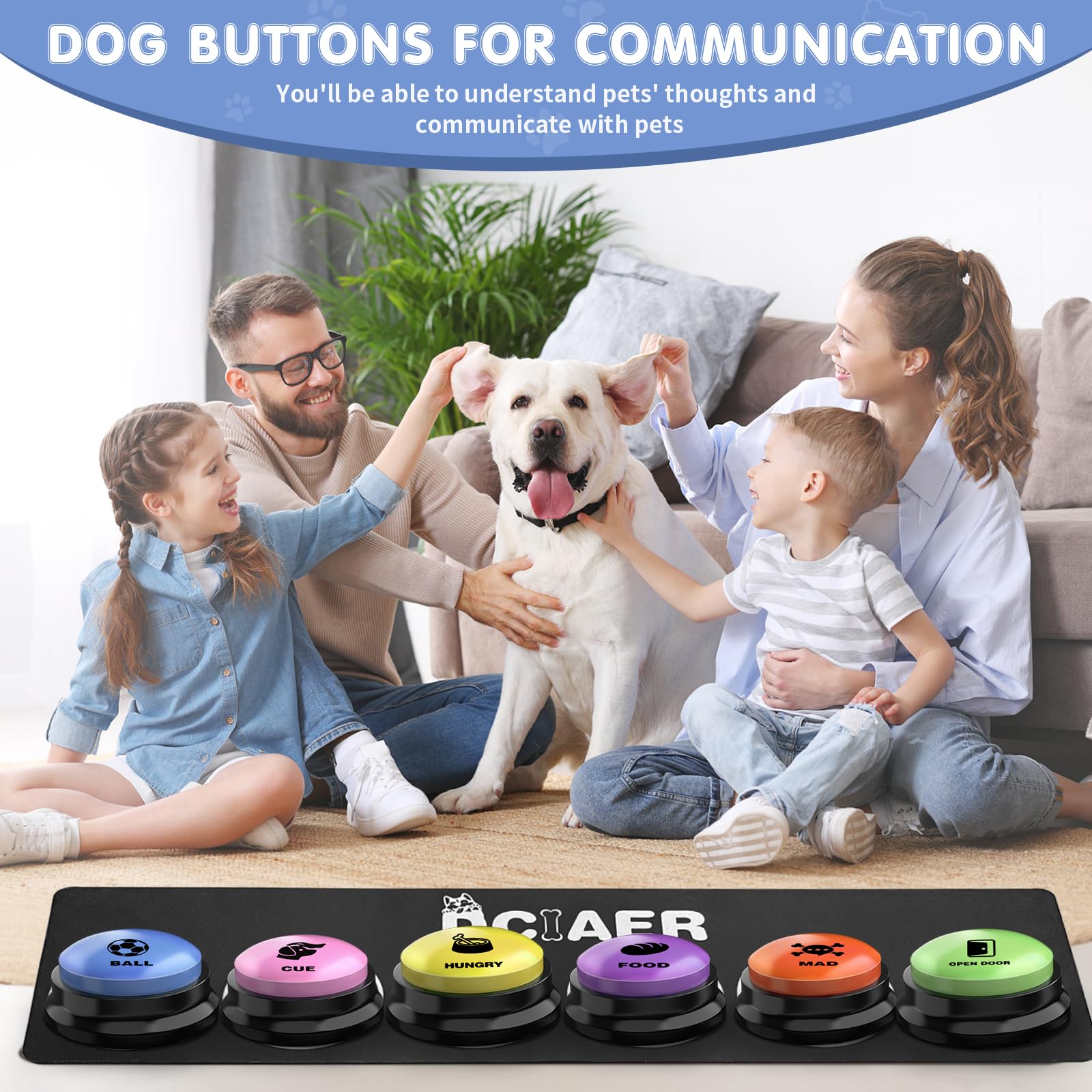 Dciaer Dog Buttons For Communication, 6 Pcs Dog Talking Button Set,30 Seconds Recordable Pet Training Buzzer,With Training Manua