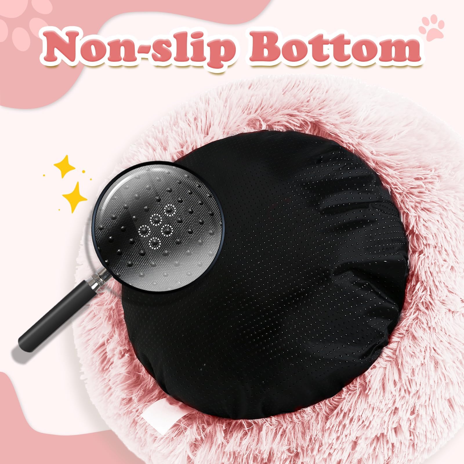 Jollyvogue Calming Donut Dog Bed & Cat Bed, Anti-Anxiety Washable Dog Round Bed, Fluffy Faux Fur Plush Dog Cuddler Bed, Warming