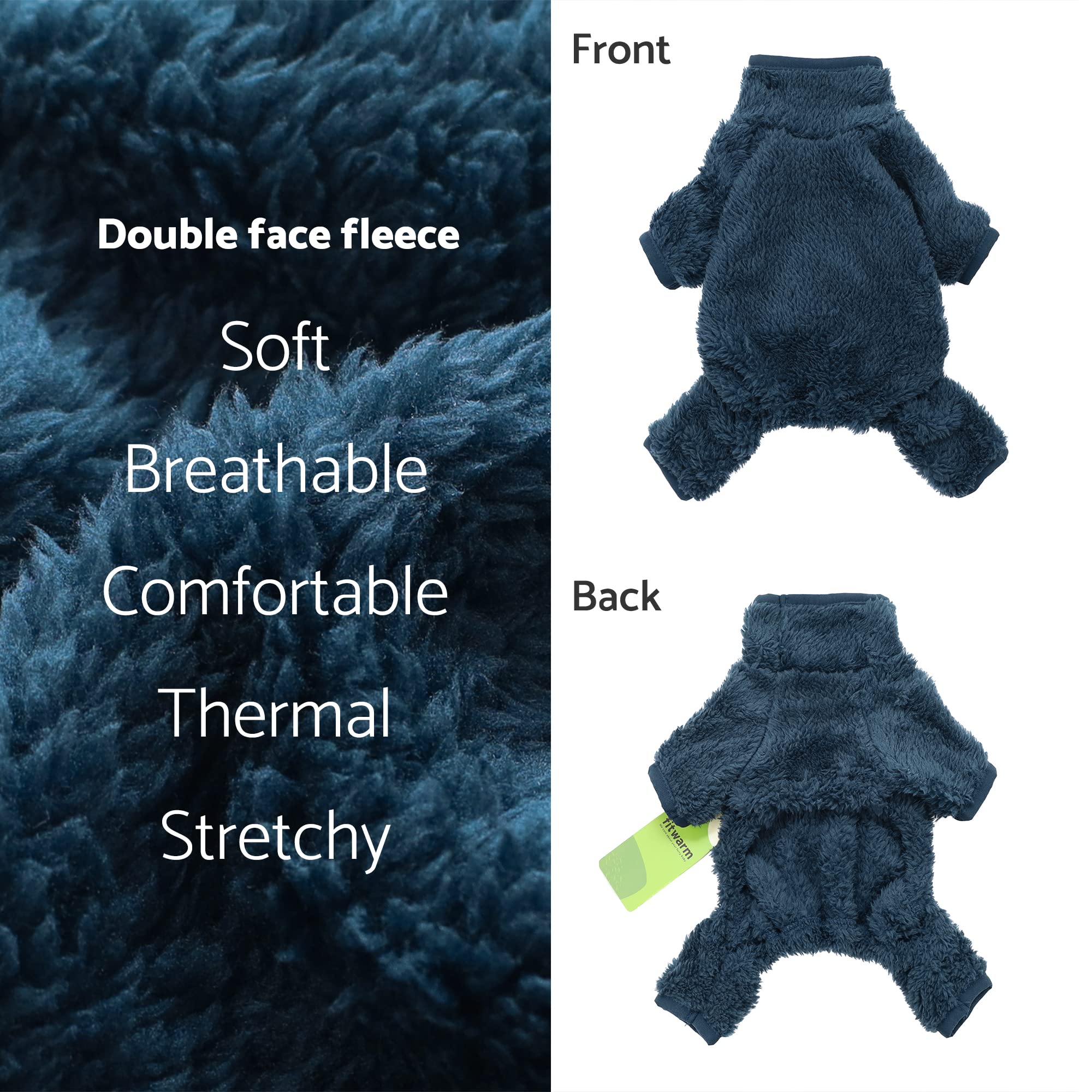 Fitwarm Dog Fuzzy Velvet Pajamas, Dog Winter Clothes For Small Dogs Boy Girl, Pet Jumpsuit, Cat Apparel, Navy Blue, Small