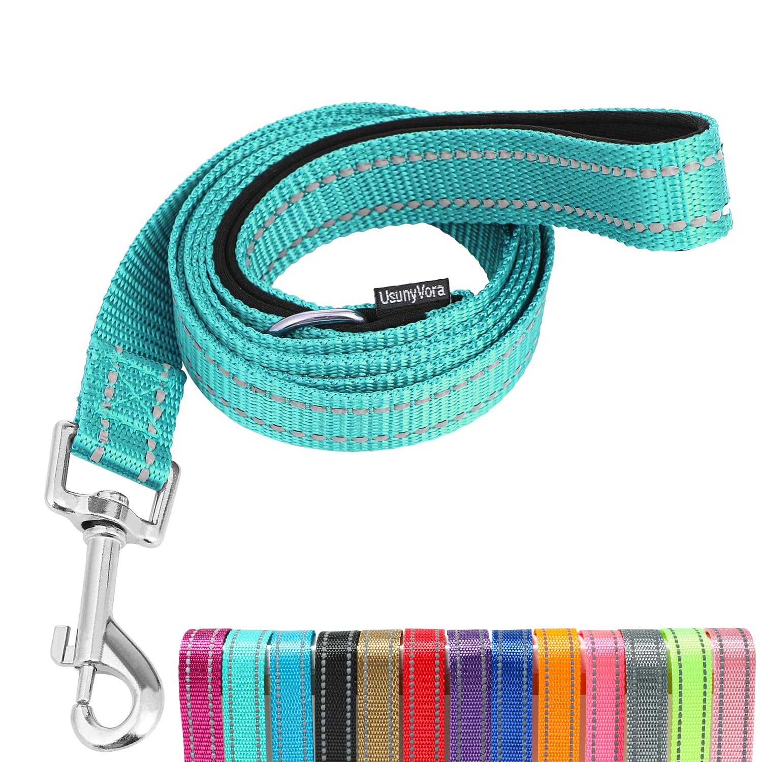 Usunyvora Reflective Nylon Dog Leash For Walking,Strong Dog Leash With Padded Handle For Small And Medium Dogs,6 Ft,Turquoise