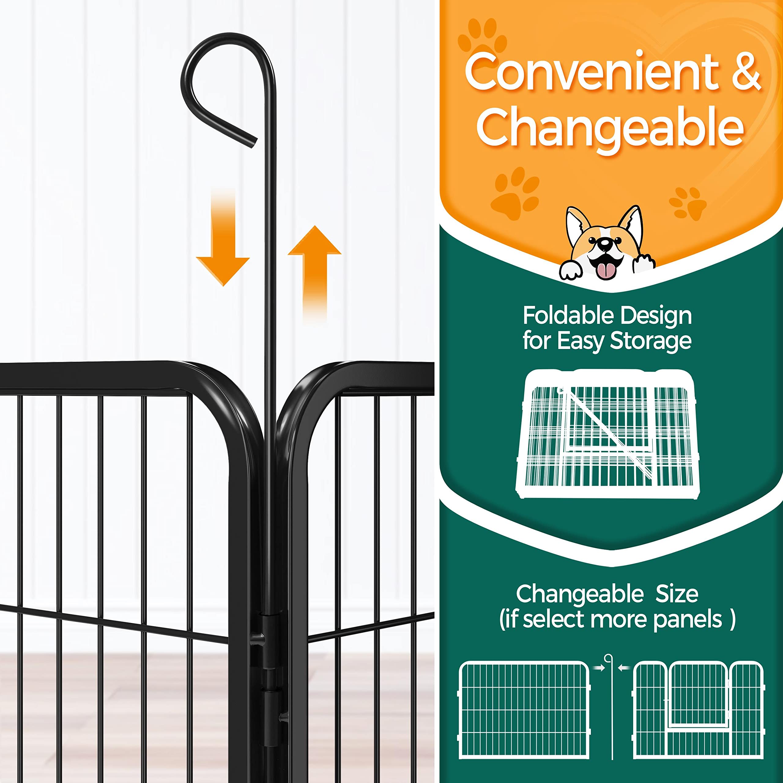Yaheetech Heavy Duty Extra Wide Dog Playpen, 8 Panels Outdoor Pet Fence For Large/Medium/Small Animals Foldable Puppy Exercise Pen For Garden/Yard/Rv/Camping 24 Inch Height X 32 Inch Width