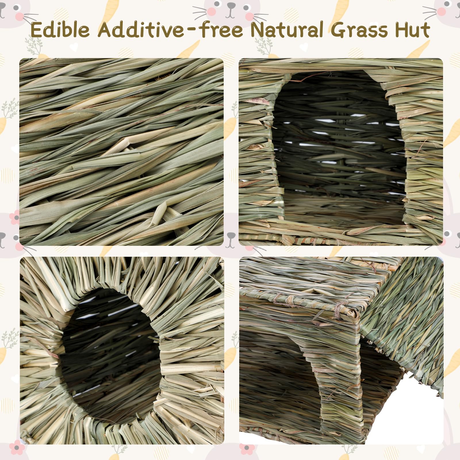 Bwogue Extra Large Rabbit Grass House Natural Hand Woven Seagrass Bed Safe Comfortable Playhouse Chew Hideaway Mat Hay Toys Hut