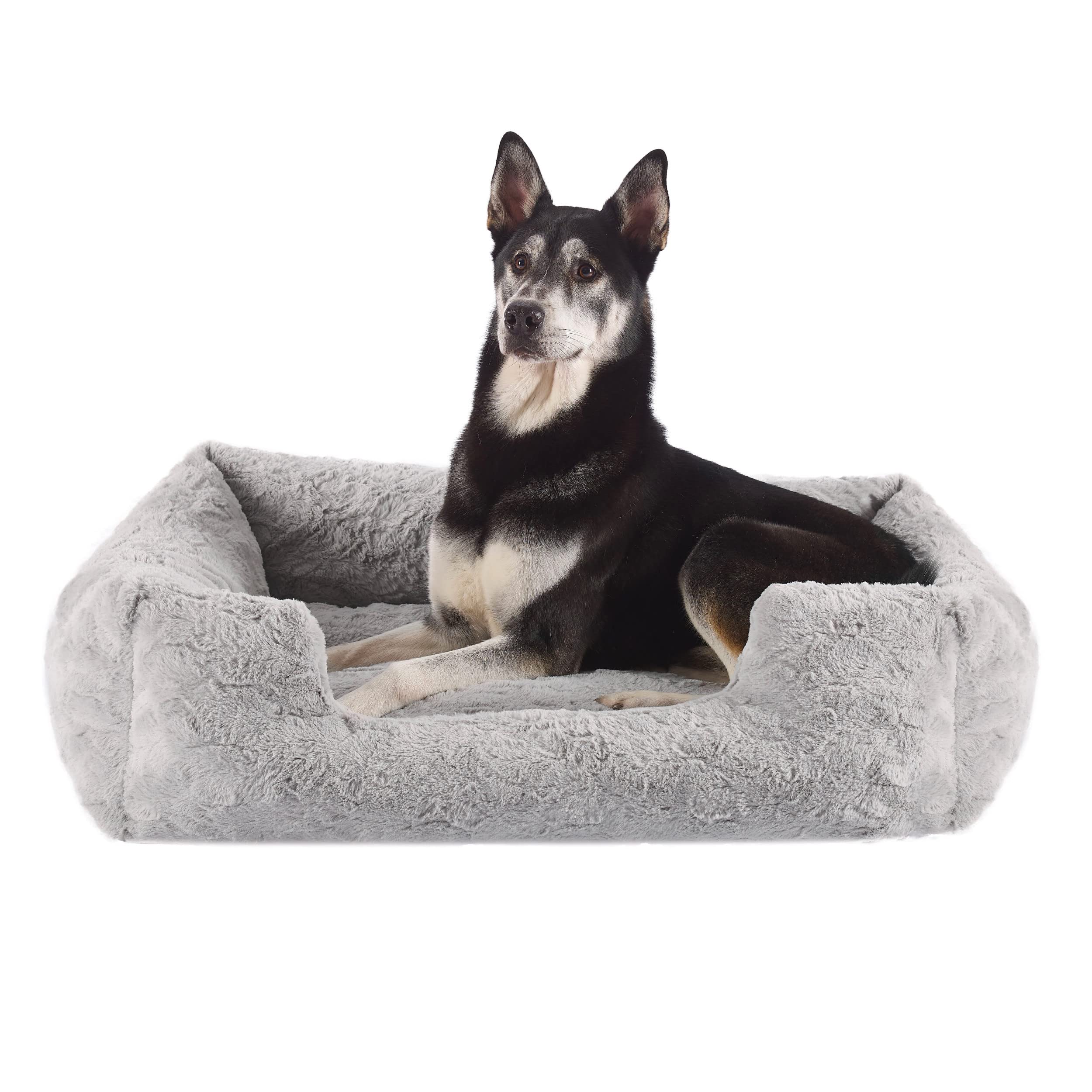Best Friends by Sheri Lux Lounge Bed Calming Faux Fur Dog Bed, Gray, Large, 36'' x 27''
