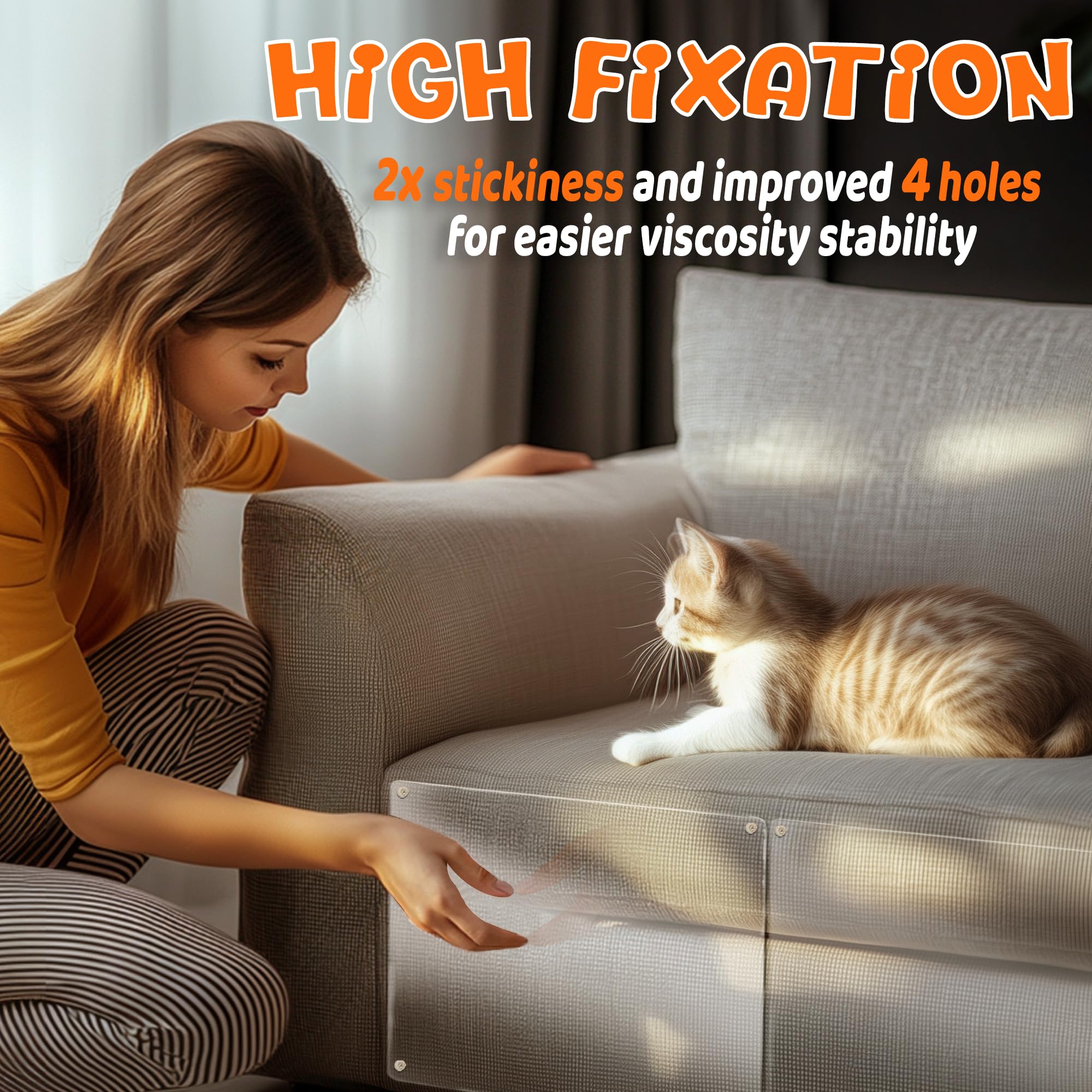12 Pcs Cat Scratch Furniture Protector, Single Side Couch Protector from Cat Claws with 4 Holes, Easy to Stick & Fix, Cat Scratc