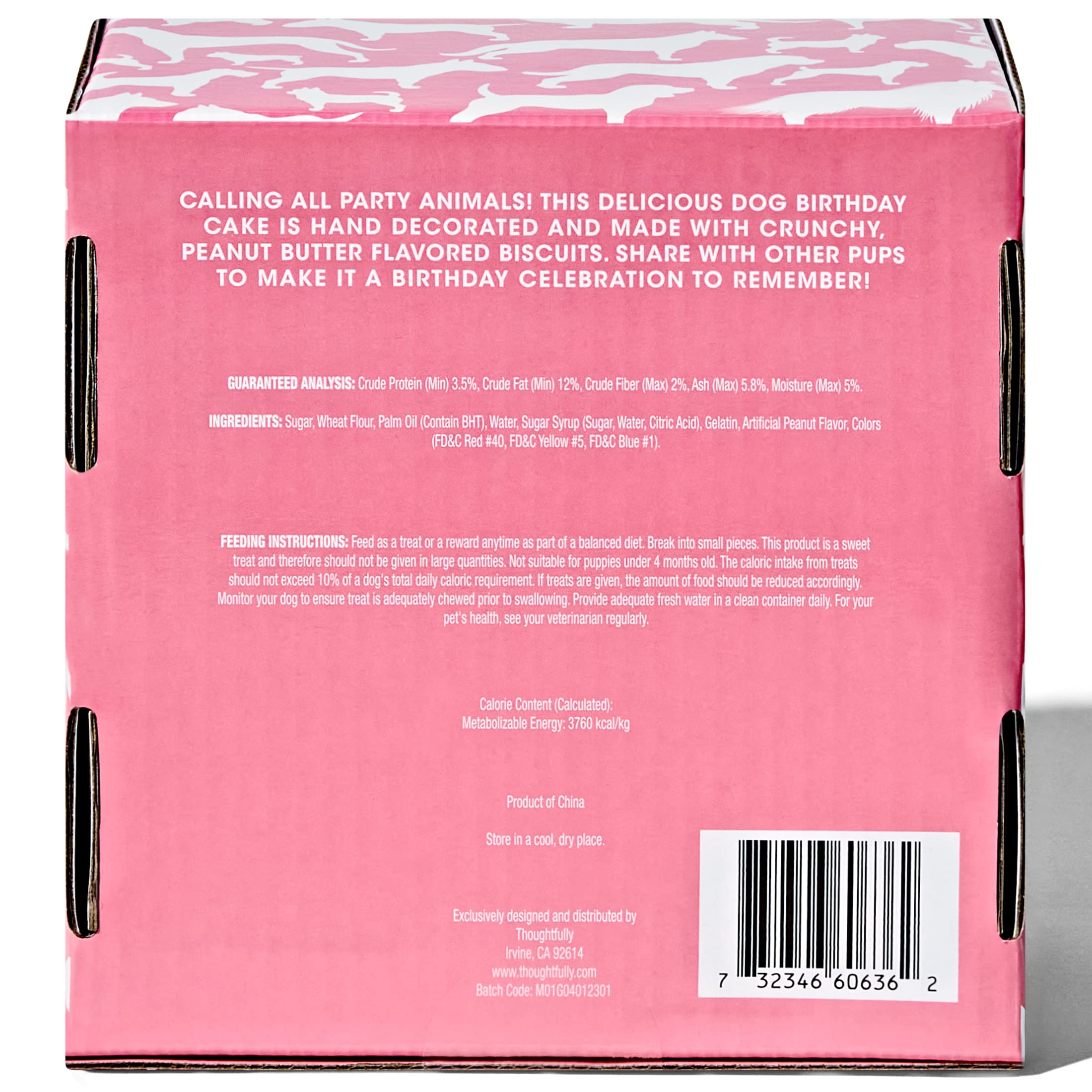 Thoughtfully Pets, Pink Dog Happy Birthday Mini Cookie Cake, Pink, Peanut Butter Flavored, Hand Decorated Hollow Biscuit Cake fo