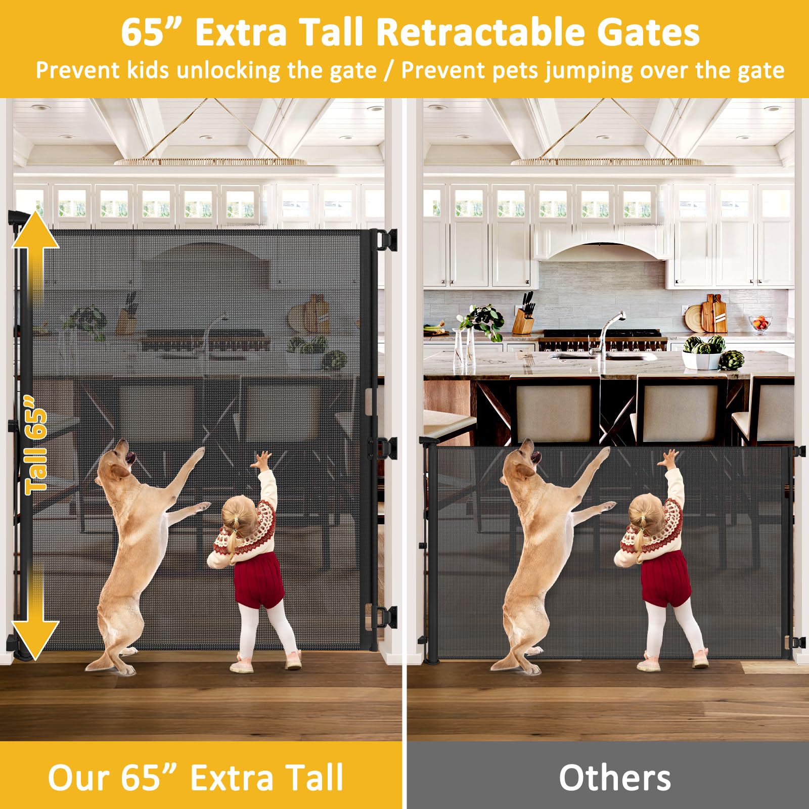 65    Extra Tall Dog Gates for Doorways 55    Wide Retractable Baby Gates for Dogs Mesh Baby Gate Retractable Dog Gate Outdoor G