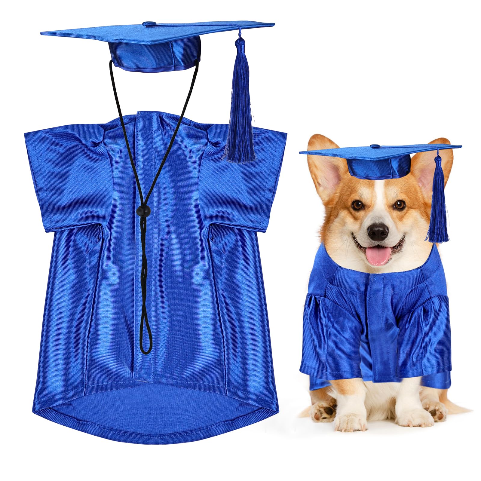 Dog Graduation Cap And Gown, Dogs Cats Graduation Holiday Halloween Costume Accessory(Blue,Large)