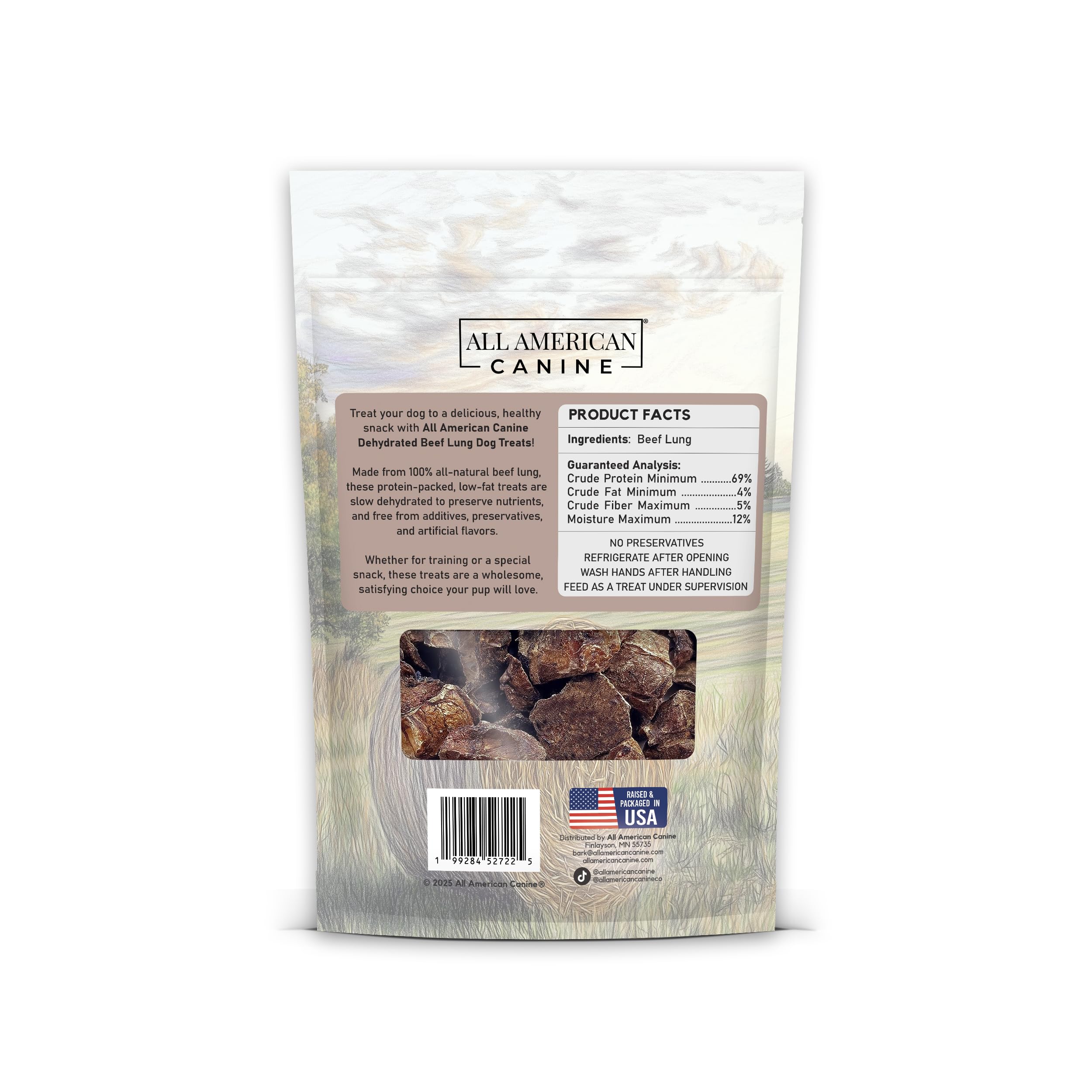 All American Canine Beef Lung Dog Treats 4oz - Single Ingredient, Dehydrated High Protein Low FatTraining Snacks - All Natural a