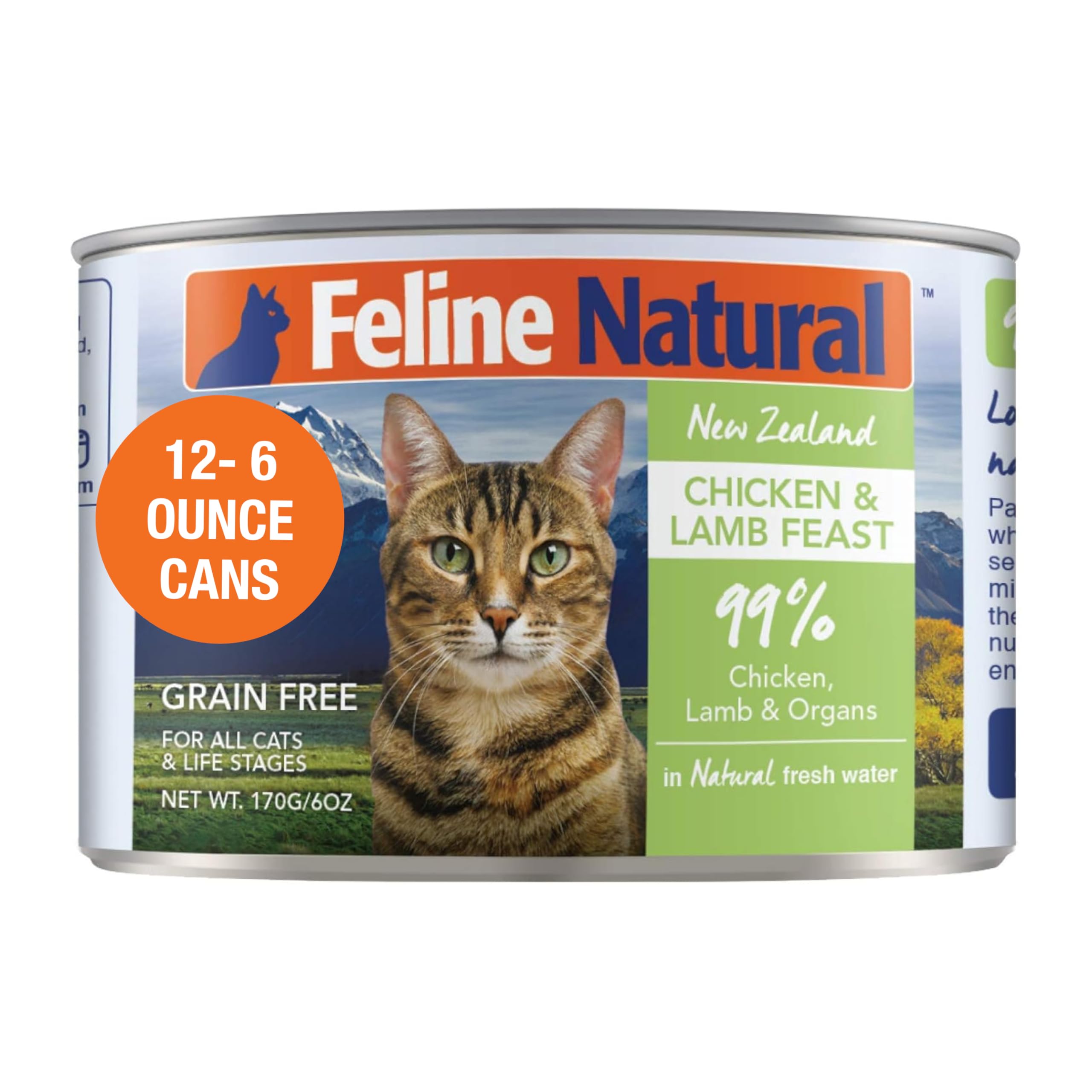 Feline Natural Pate Wet Food for Cats - Chicken & Lamb Feast, Grain-Free, High Moisture, 6 Ounce (Pack of 12), New Zealand Made 