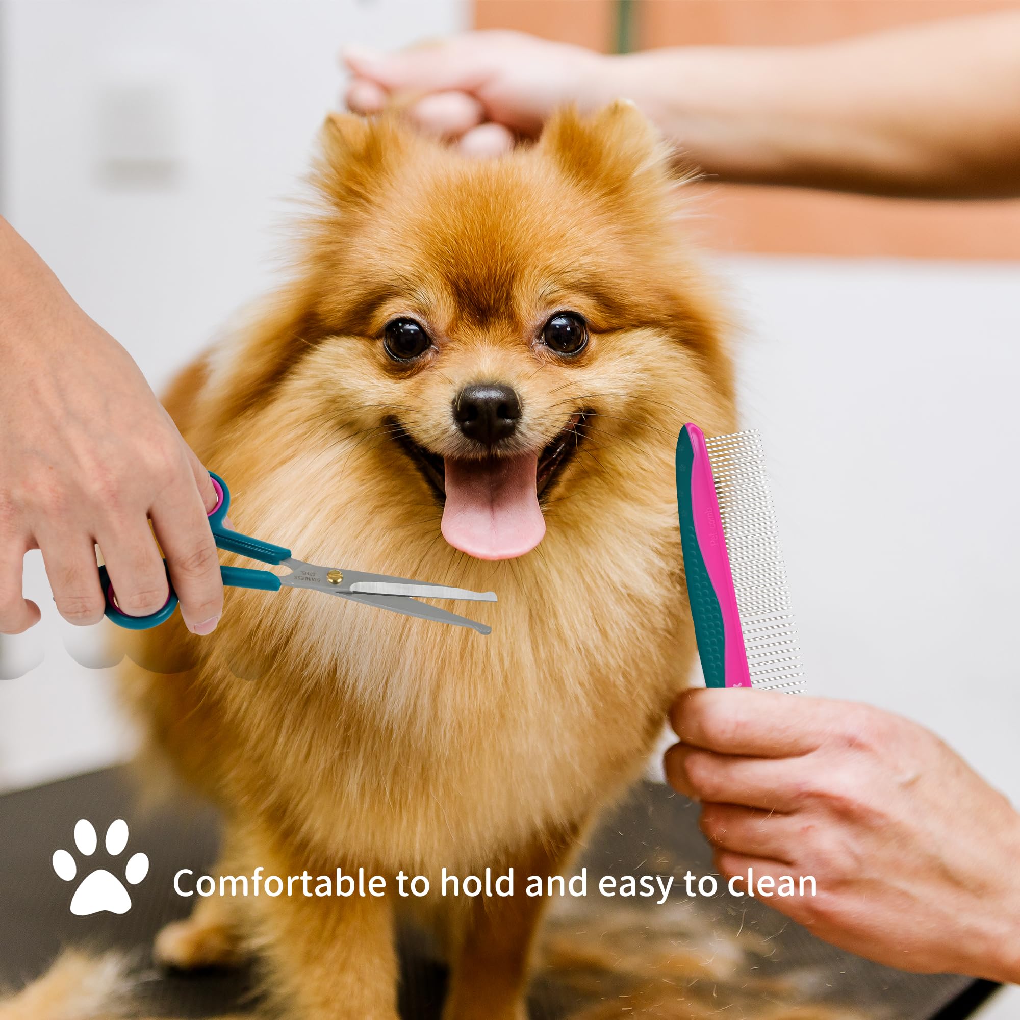 Professional Pet Grooming Kit, Stainless Steel Dog & Cat Grooming Shears With Rounded Tip Blades For Safe Fur Trimming, Thinning