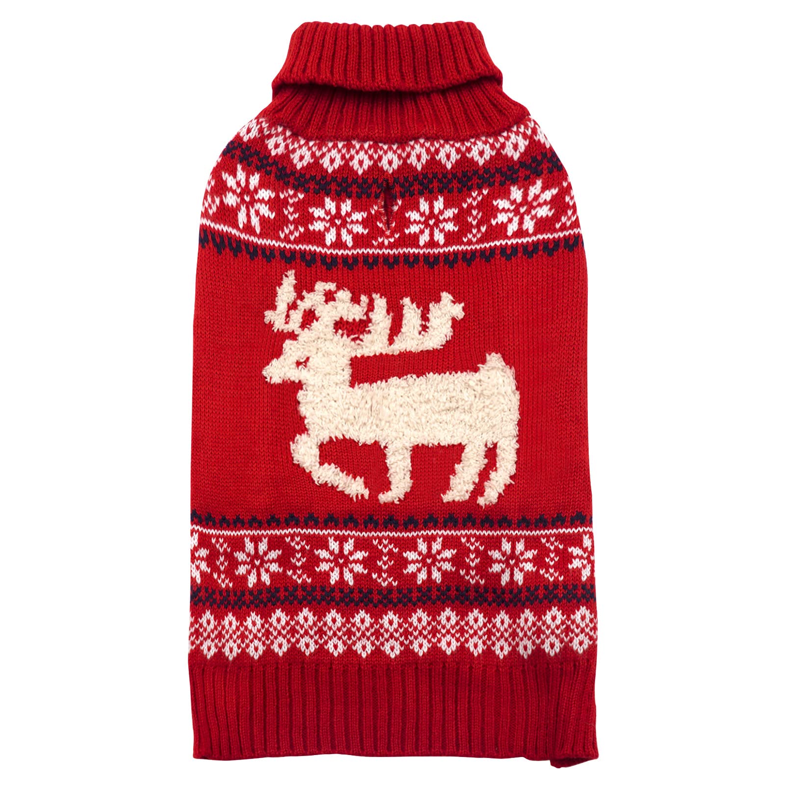 Kyeese Dog Sweater Christmas For Small Dogs With Leash Hole Reindeer Dog Knitwear Turtleneck Holiday Dog Clothes,Reindeer,M