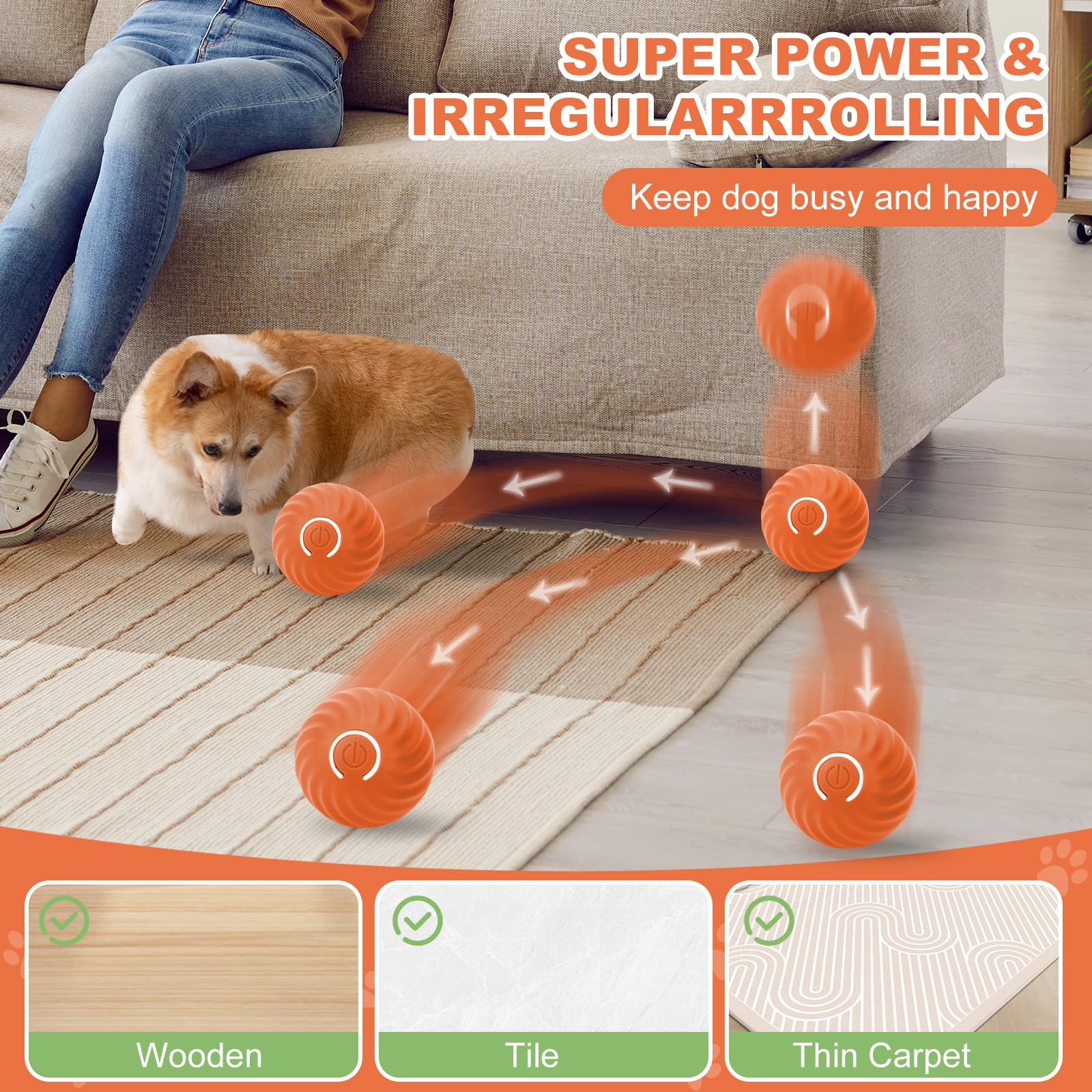 Interactive Dog Toys, Self Moving Dog Toy With Cover, Bouncing & Rotating Peppy Pet Ball For Dogs, Electric Ball Toys For Large
