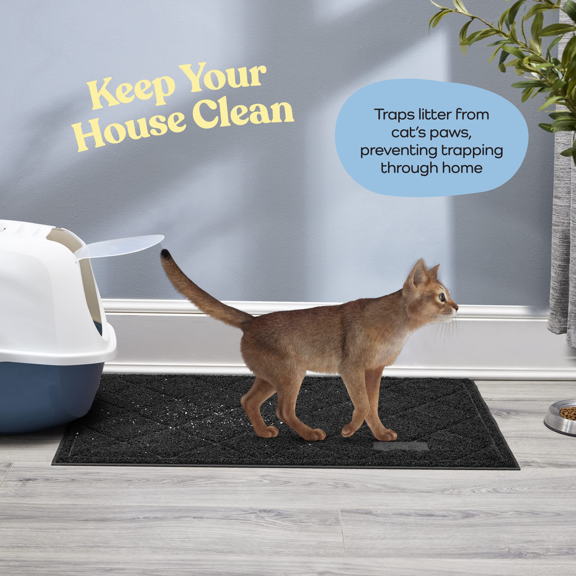 Durable Thick Cat Litter Mat - Modern Cat Mat With Non-Slip Bottom Stays In Place - Super Soft On Kitty Paws - Easy To Clean Litter Box Mat - Waterproof Cat Litter Trapping Mat Protect Floors.