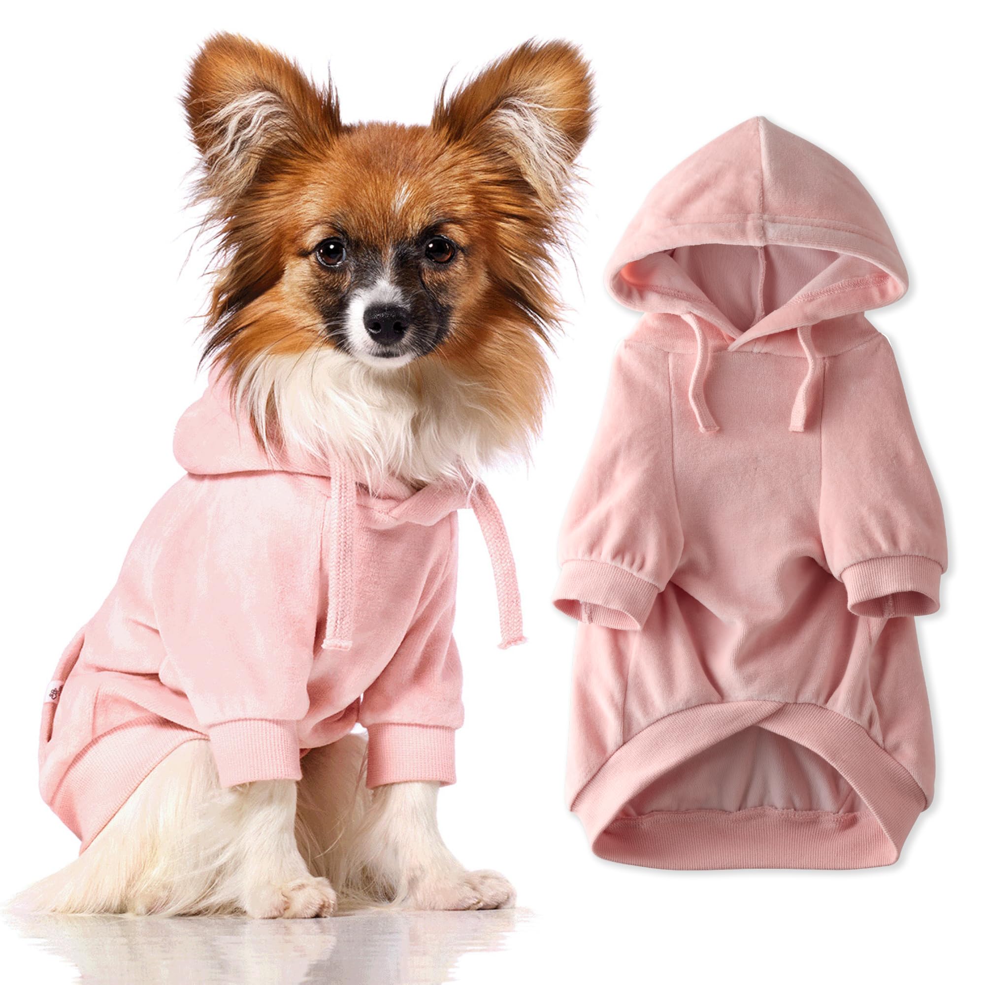 Pet Passion Organic Cotton Velour Dog Hoodie Pet Coat For Small, Medium And Large Dogs, Pink, X-Small