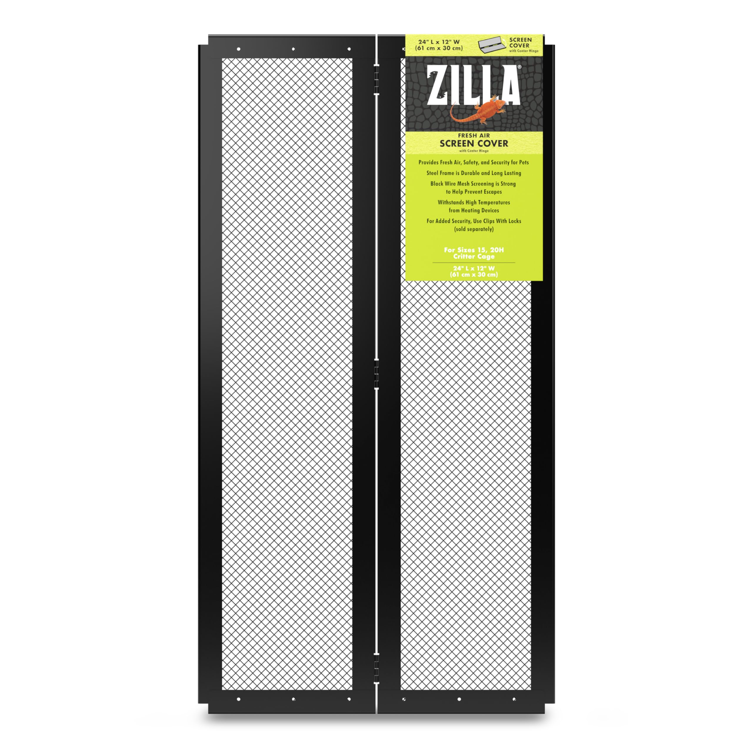 Zilla Pet Reptile Terrarium Fresh Air Screen Cover With Center Hinge 24' X 12'